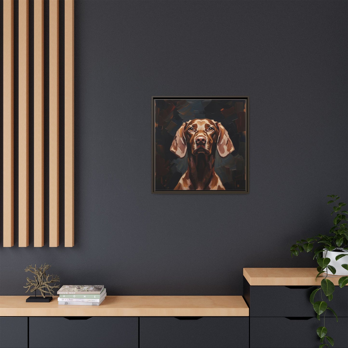 Framed Matte Canvas Dog Portrait – Brown Vizsla Wall Art