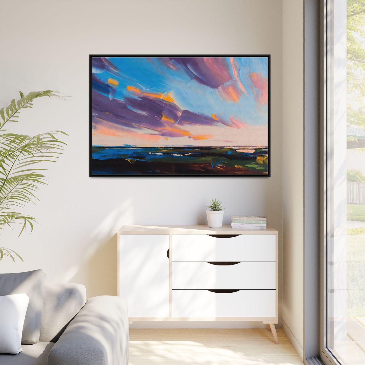 Framed Matte Canvas Abstract Seascape Sunset Art Print