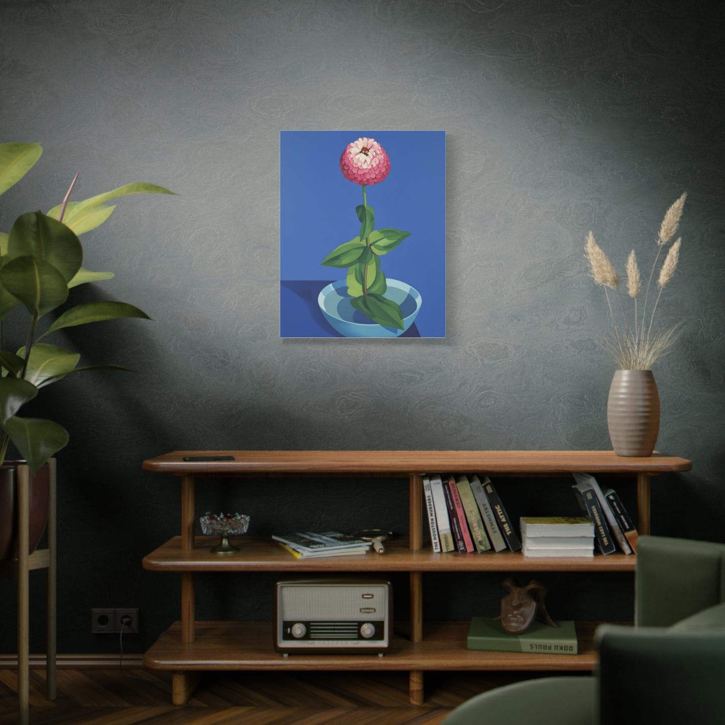 Pink Zinnia Still Life Matte Canvas Wall Art — Stretched 1.25"