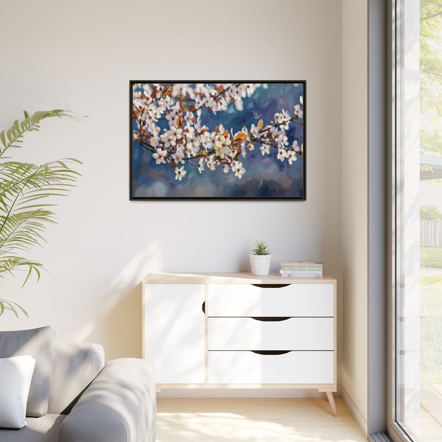 Framed Matte Canvas Print — Cherry Blossom Branch Wall Art