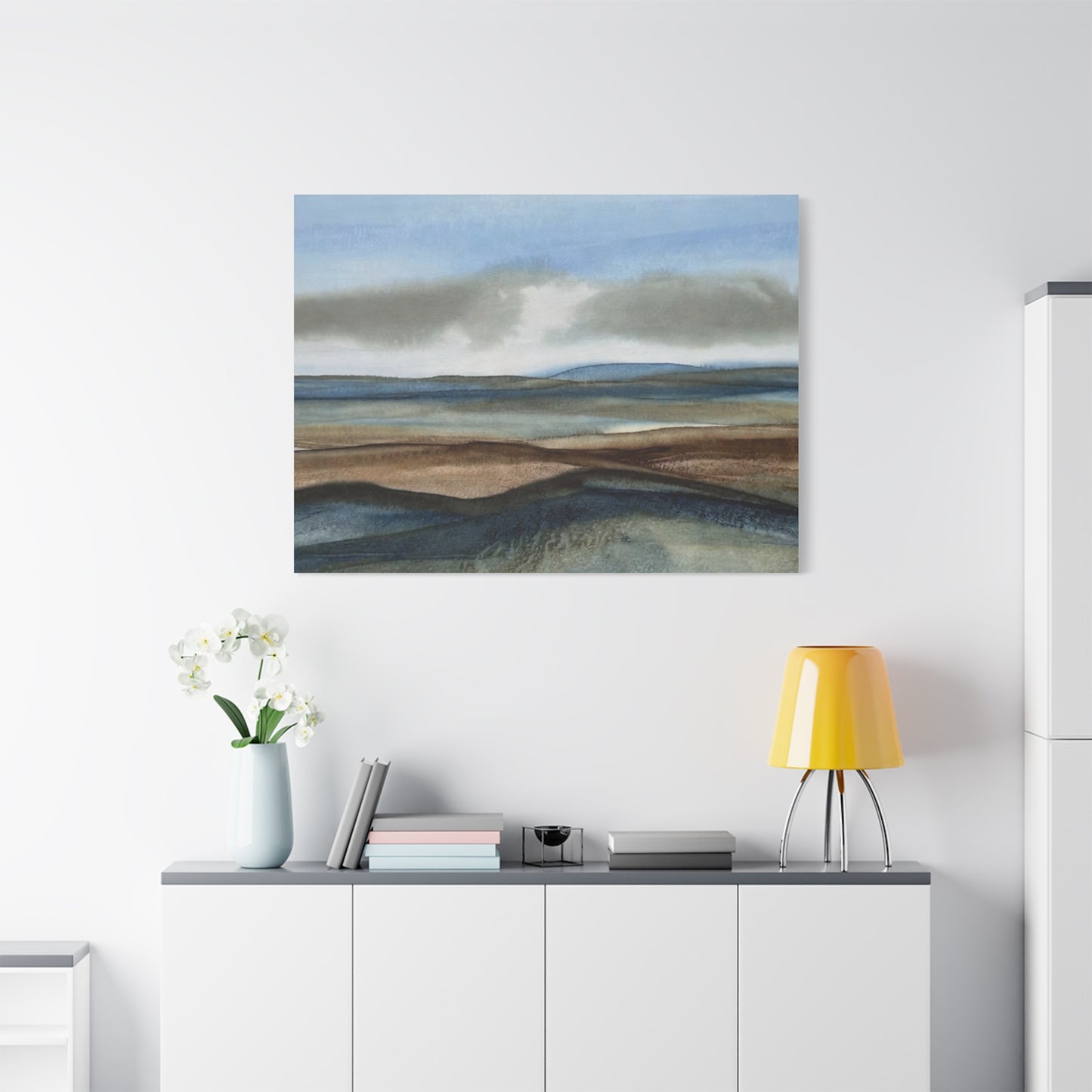Coastal Mist Matte Canvas Print — Serene Blue-Brown Landscape Wall Art