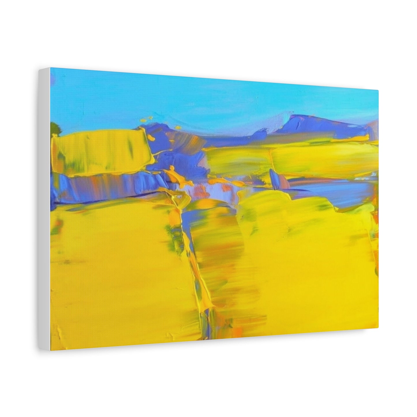 Abstract Yellow Field Canvas Wall Art  Vibrant Landscape Matte Stretched Canvas 1.25"