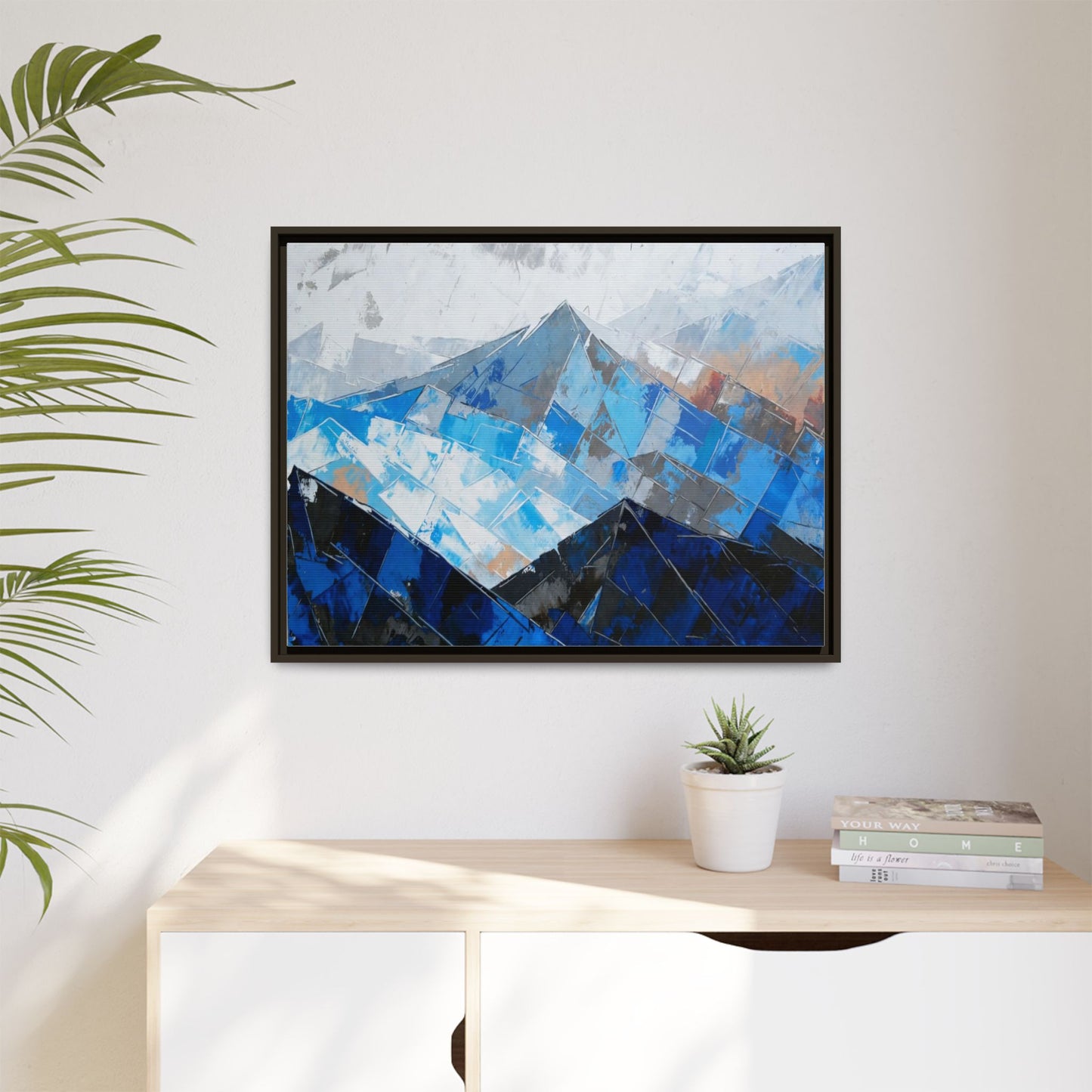 Framed Matte Canvas Blue Mountain Abstract Wall Art