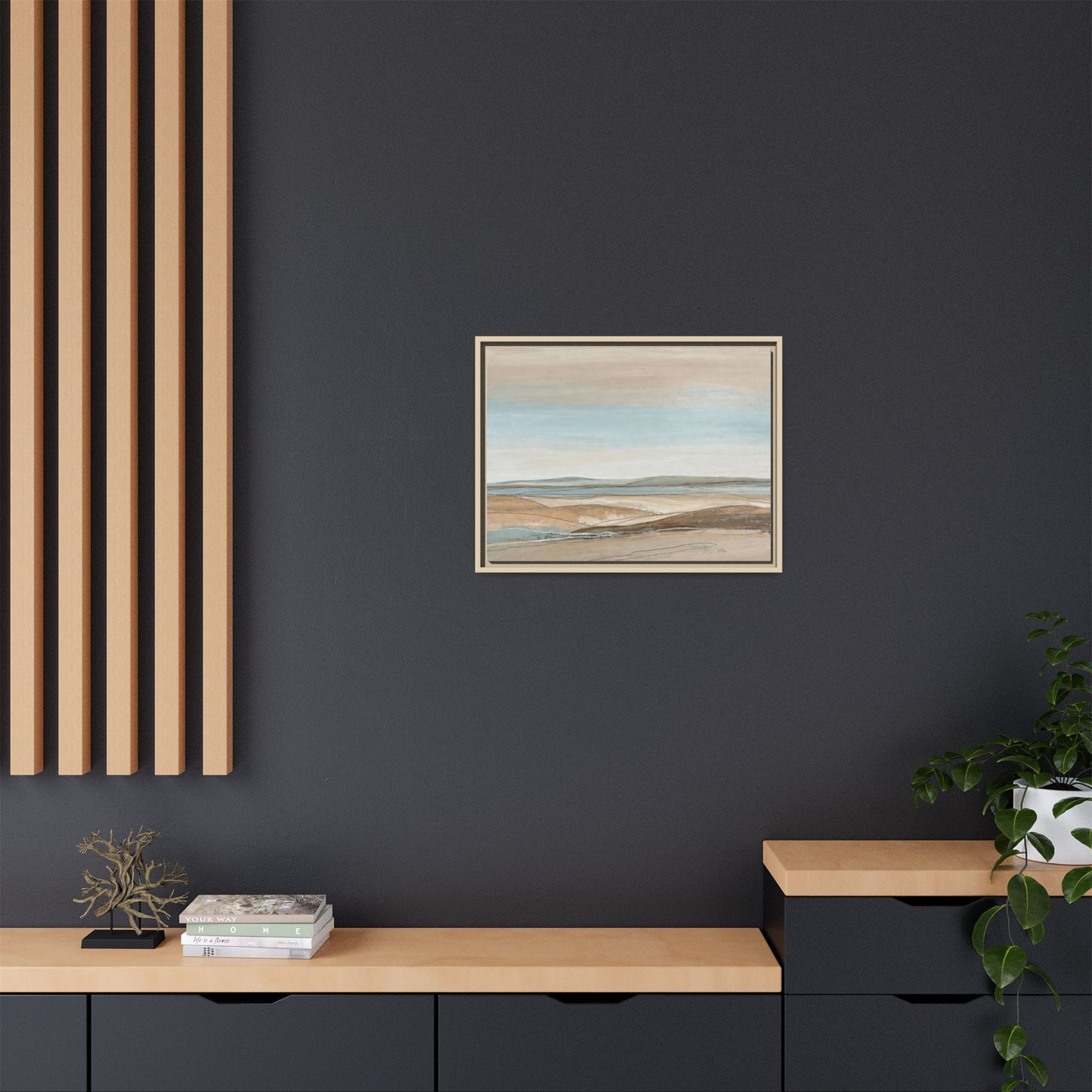 Framed Abstract Landscape Matte Canvas — Serene Coastal Horizon Wall Art