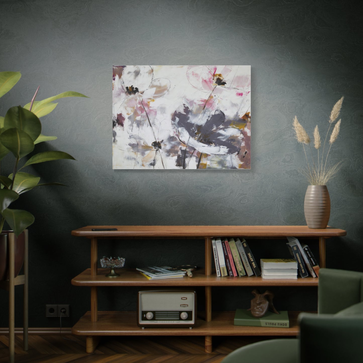 Abstract Floral Canvas Wall Art — Soft Neutral Blossoms Matte Stretched Canvas