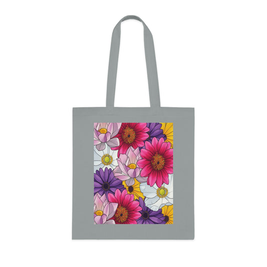 Floral Burst Cotton Tote Bag — Colorful Daisy & Gerbera Garden Print
