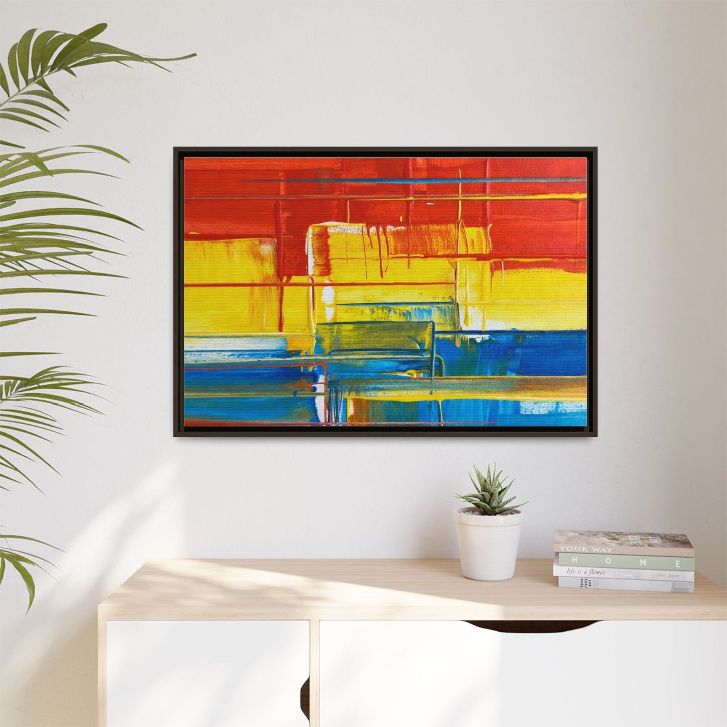 Abstract Multi-Color Framed Canvas Art — Modern Geometric Wall Decor