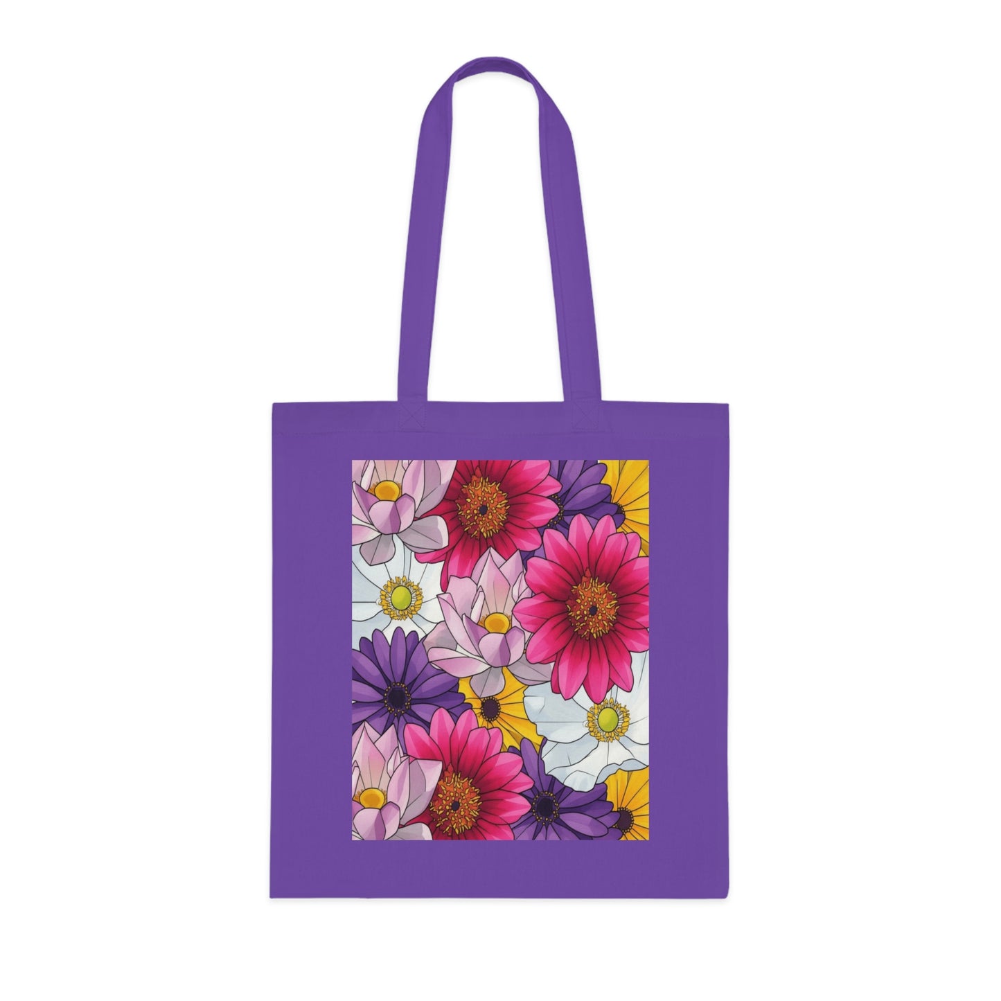 Floral Burst Cotton Tote Bag — Colorful Daisy & Gerbera Garden Print