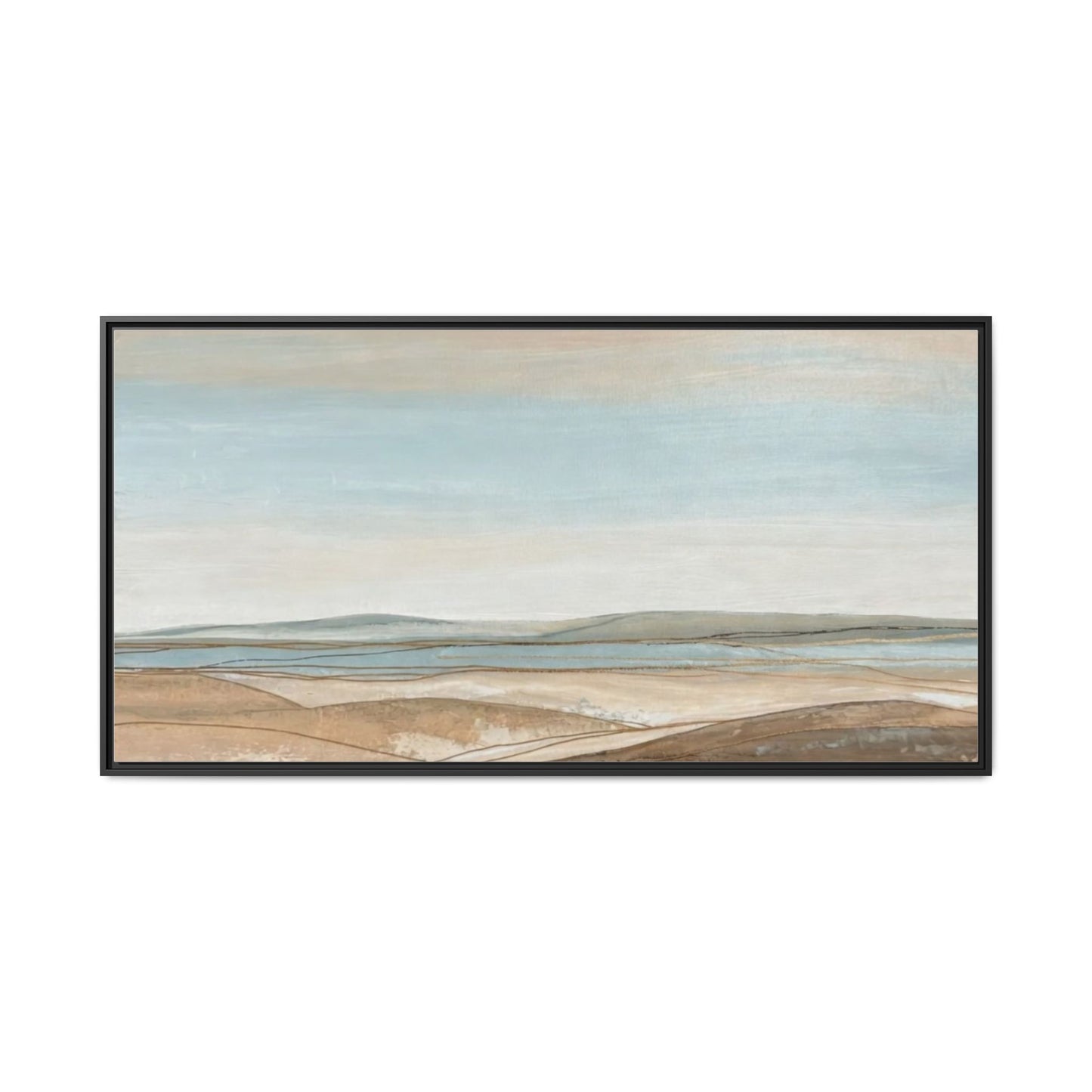 Framed Abstract Landscape Matte Canvas — Serene Coastal Horizon Wall Art