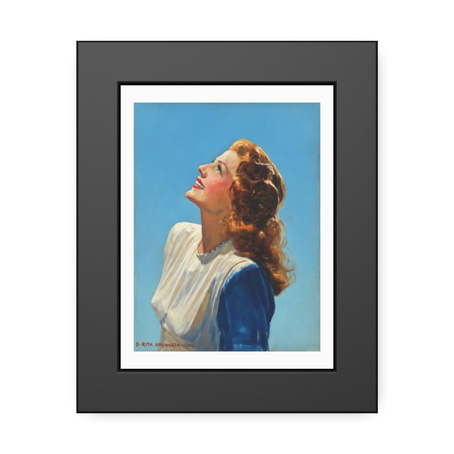 Vintage Rita Hayworth Looking Up Framed Art Print — Retro Mid-century Poster