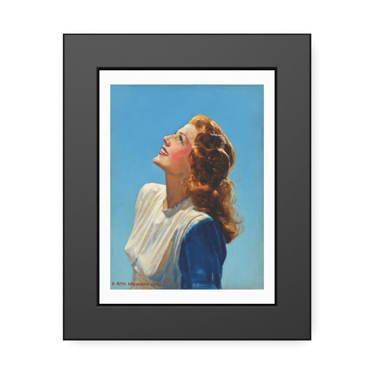 Vintage Rita Hayworth Looking Up Framed Art Print — Retro Mid-century Poster