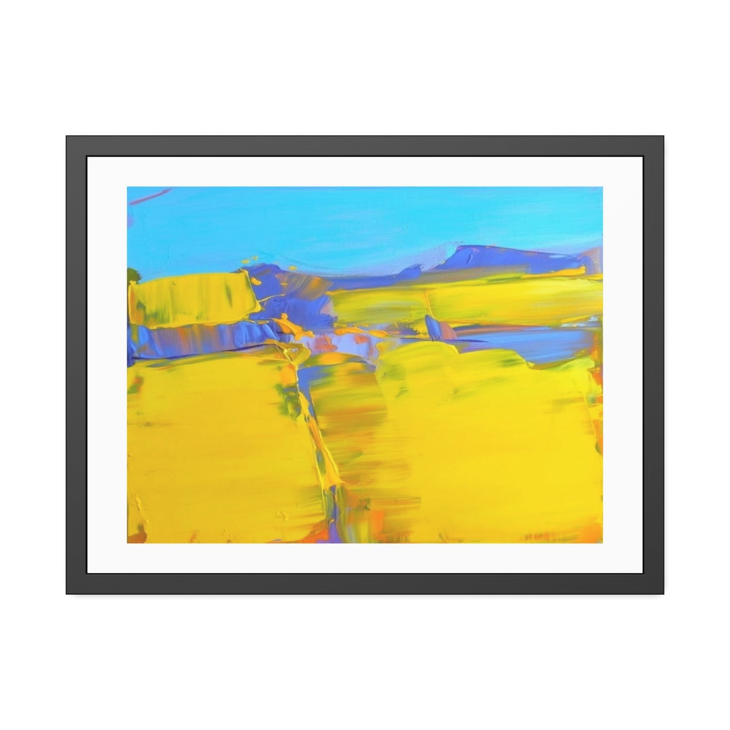 Abstract Sunshine Landscape Framed Poster  Bright Yellow Blue Modern Wall Art