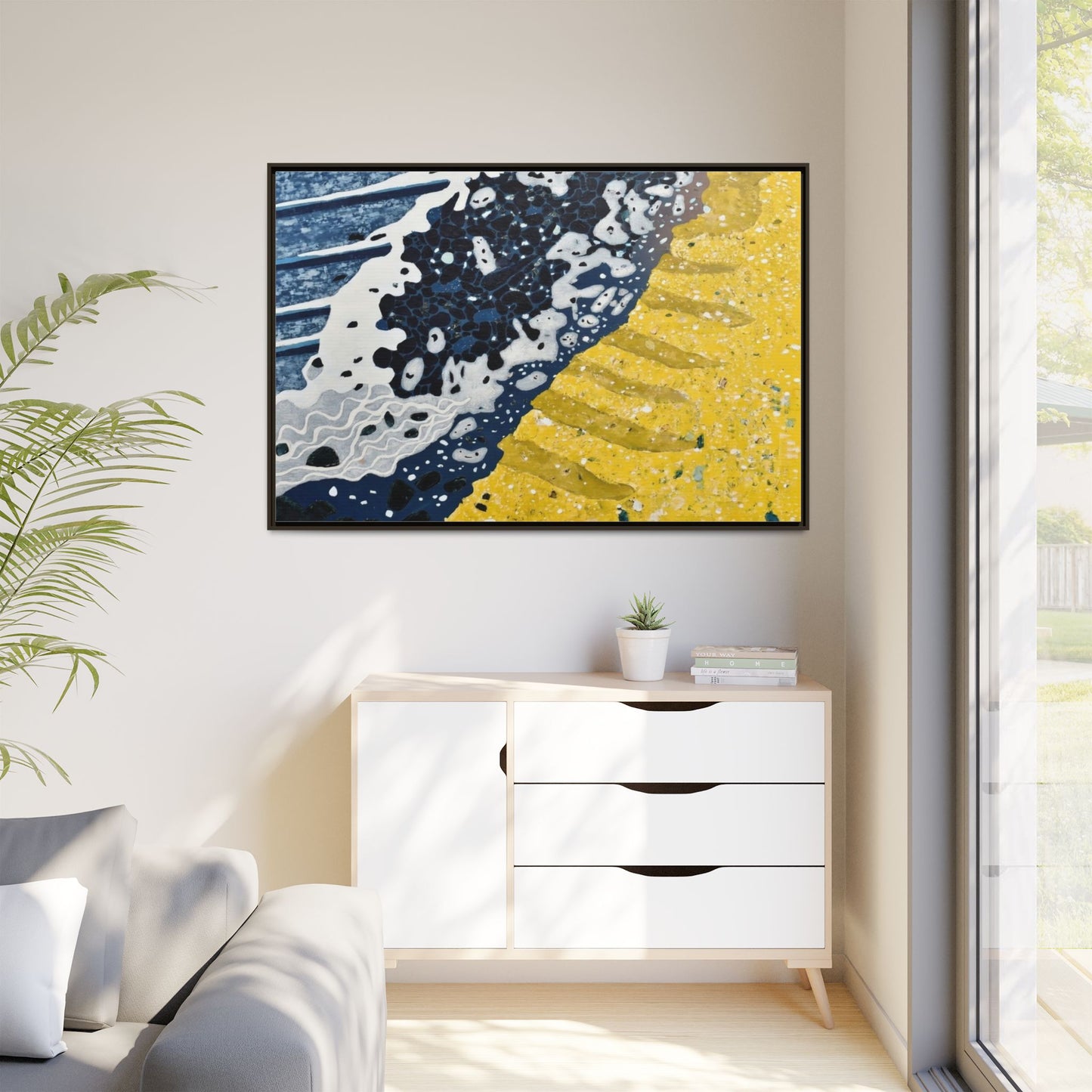 Framed Abstract Ocean & Sand Matte Canvas Print