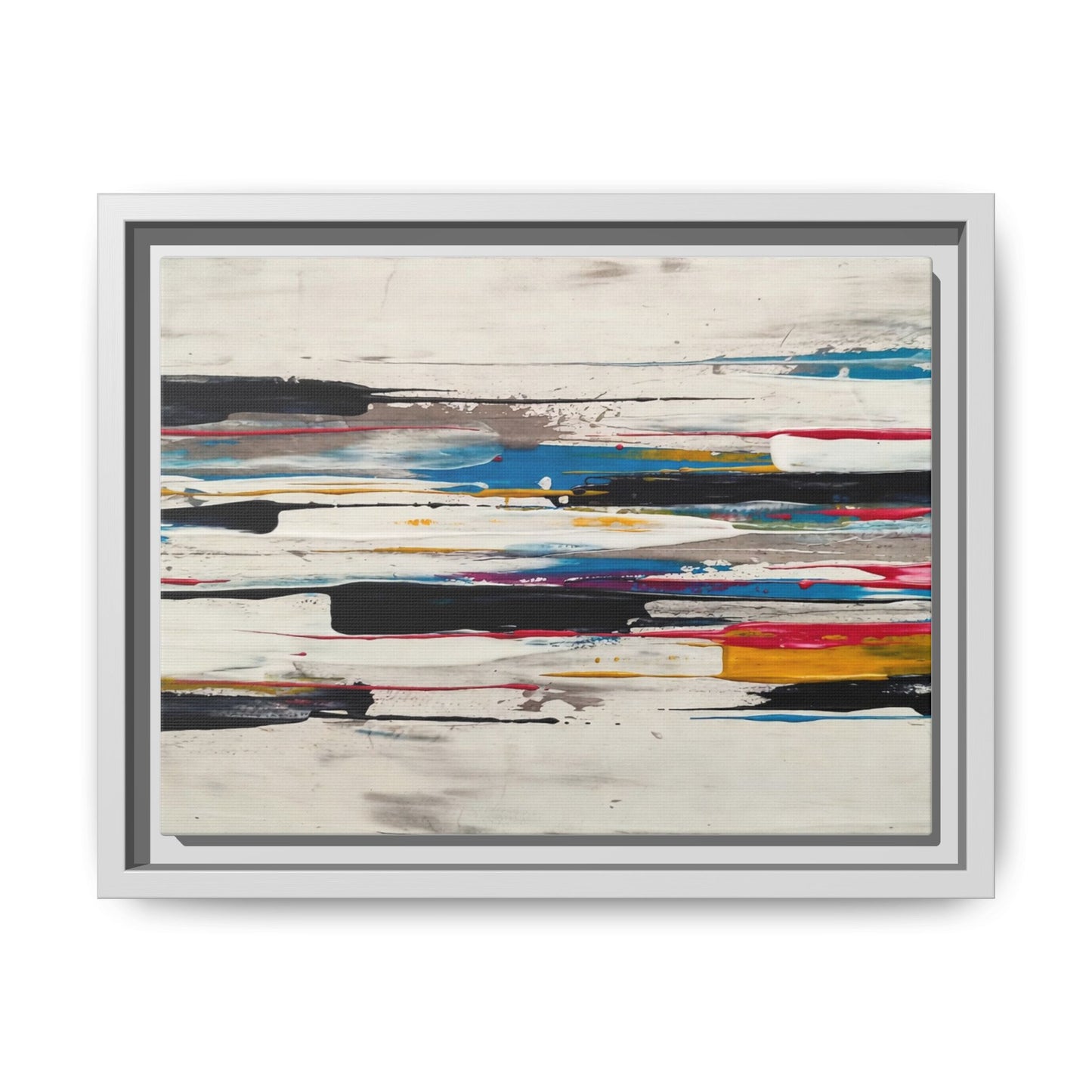 Abstract Multi-Color Framed Canvas Wall Art — Modern Horizontal Brushstroke Print