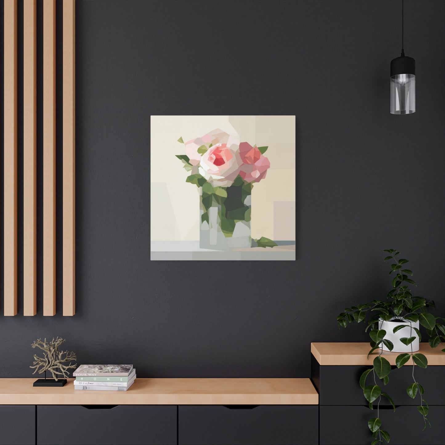 Pink Rose Still Life Canvas — Modern Floral Wall Art, Matte Stretched Canvas