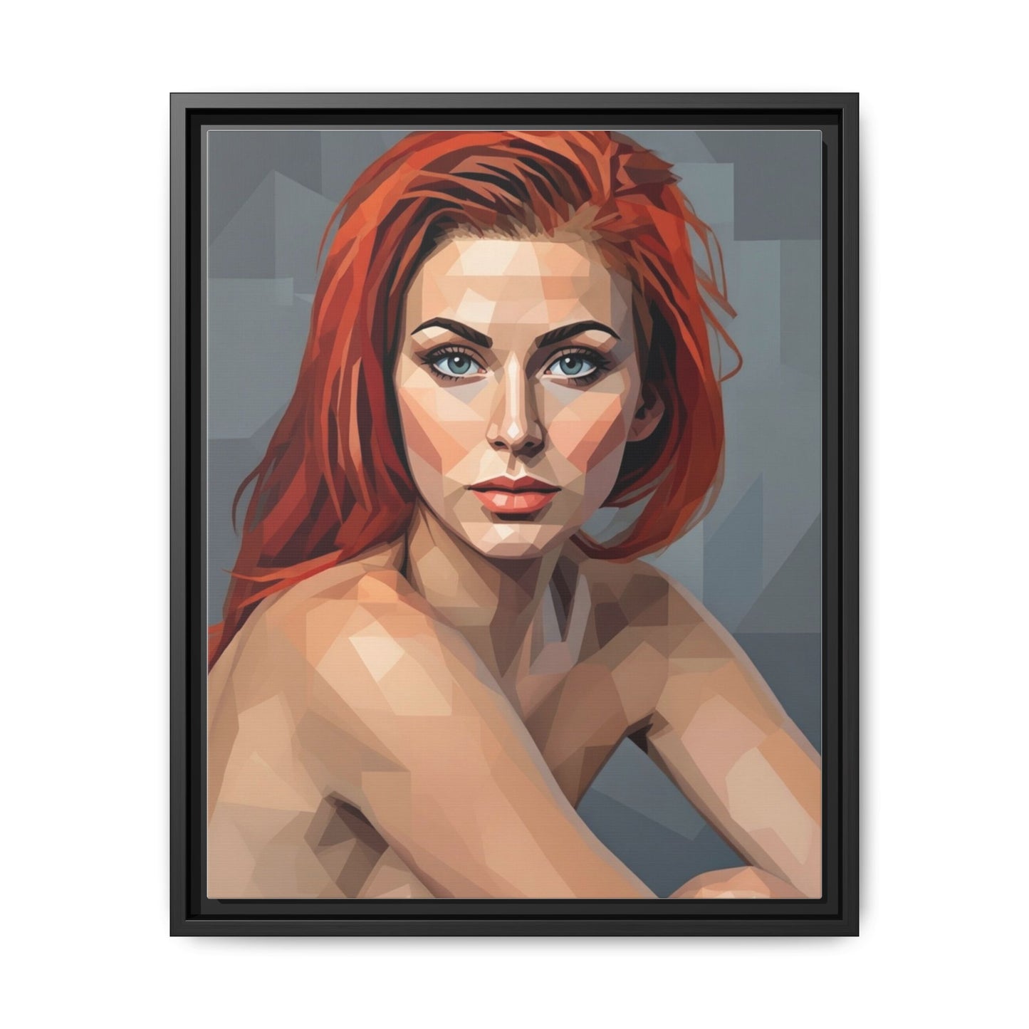 Framed Matte Canvas Portrait — Geometric Redhead Wall Art