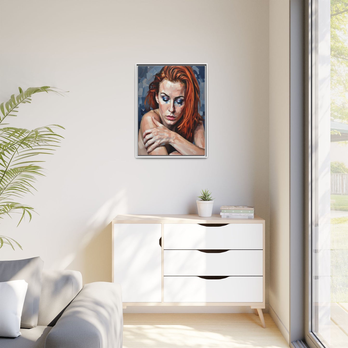 Framed Matte Canvas Art – Contemplative Redhead Portrait