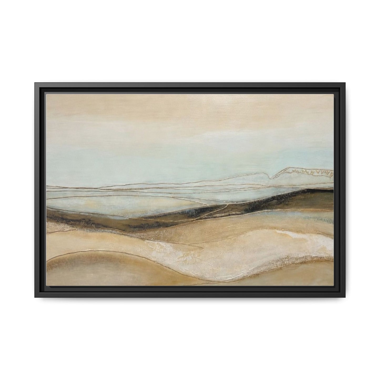 Framed Matte Canvas Wall Art — Neutral Abstract Landscape in Soft Blues & Earth Tones