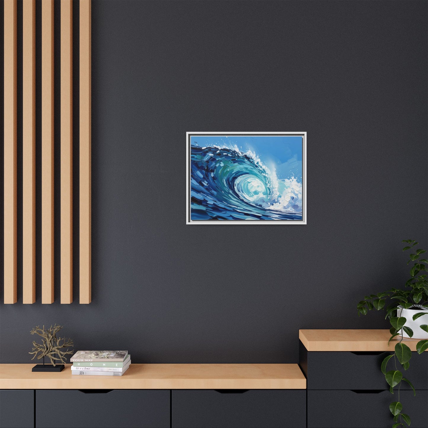 Framed Matte Canvas Wave Art — Blue Ocean Surf Wall Decor