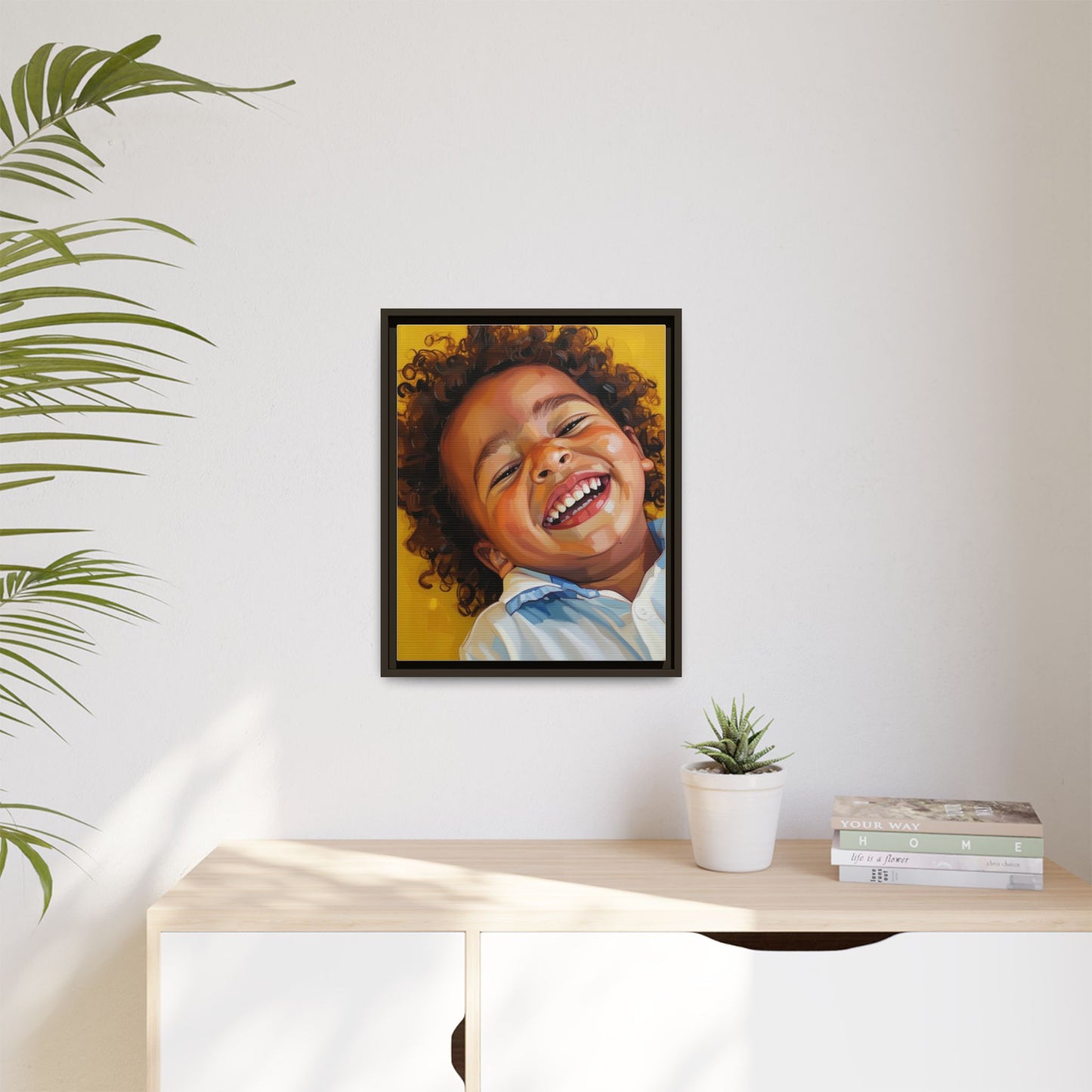 Framed Matte Canvas Print – Joyful Child Portrait, Colorful Nursery Wall Art