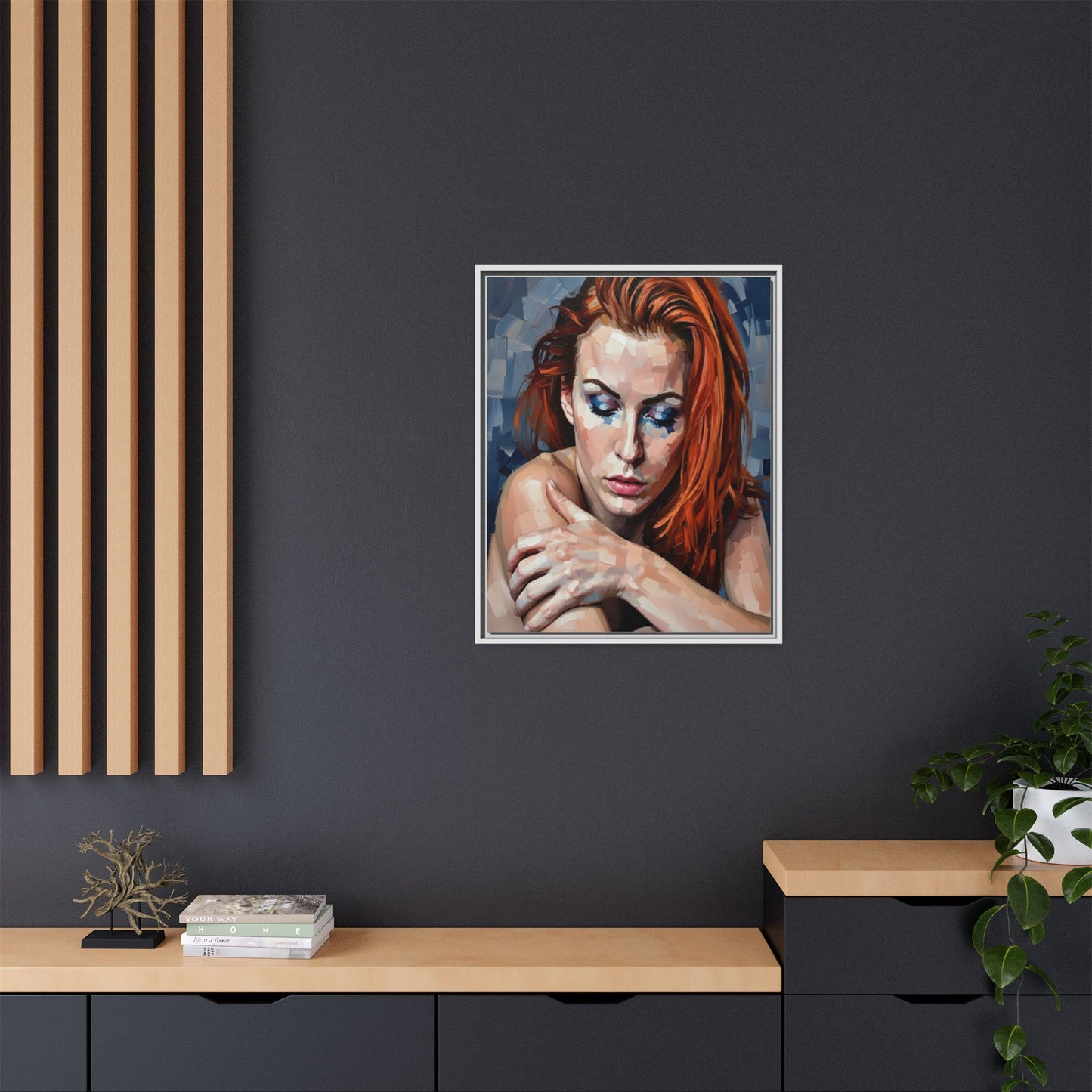 Framed Matte Canvas Art – Contemplative Redhead Portrait