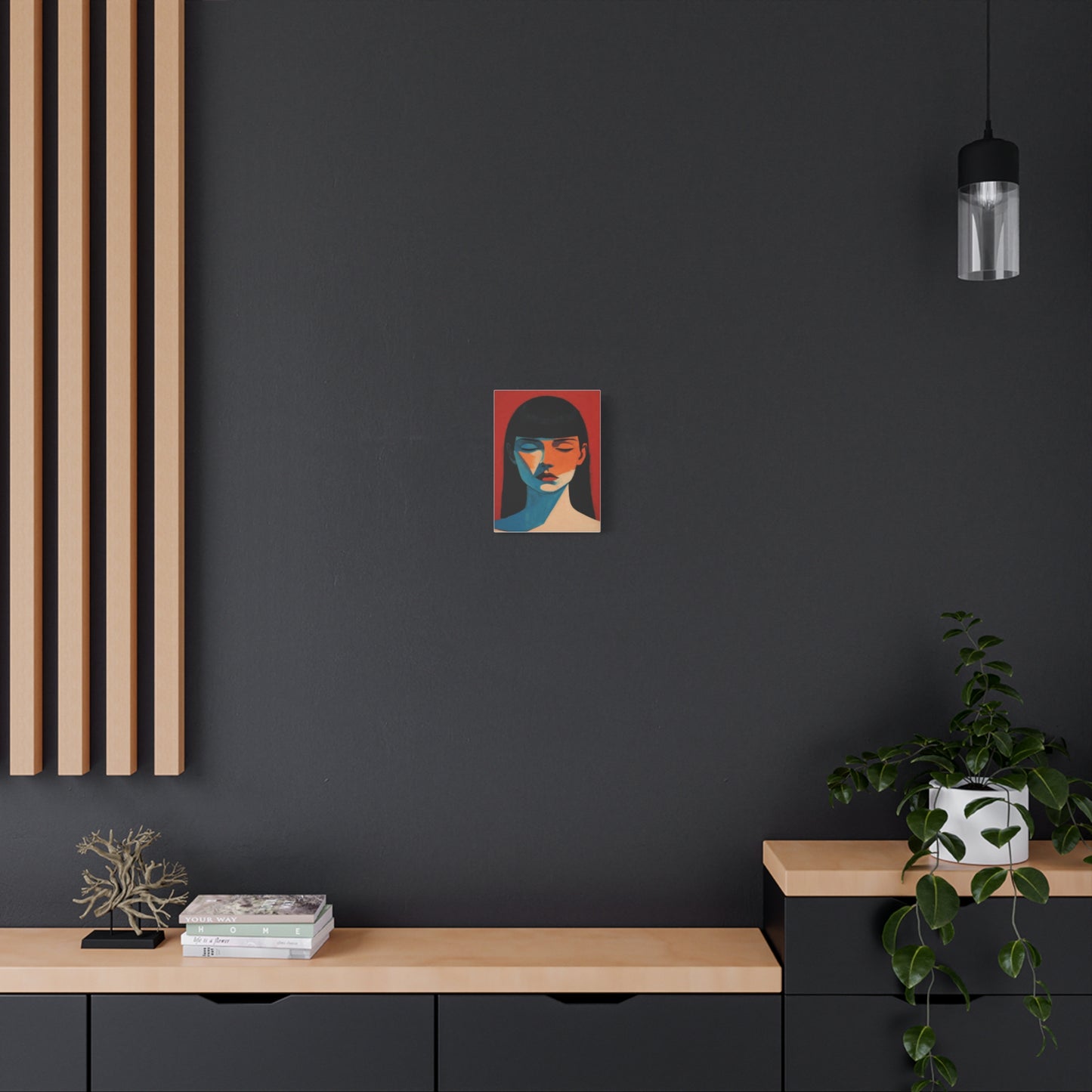 Portrait Canvas Wall Art — Modern Minimalist Woman in Red & Blue