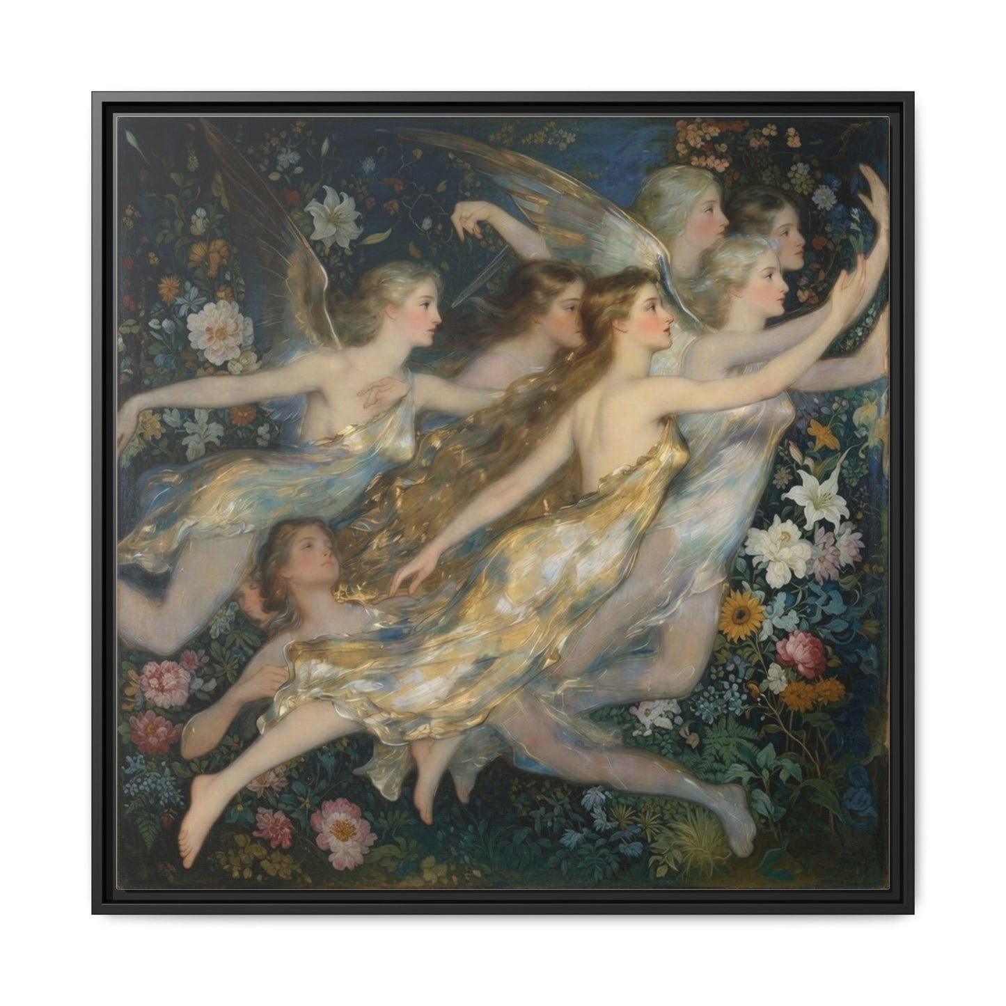 Framed Matte Canvas Wall Art — Vintage Fairies & Floral Painting