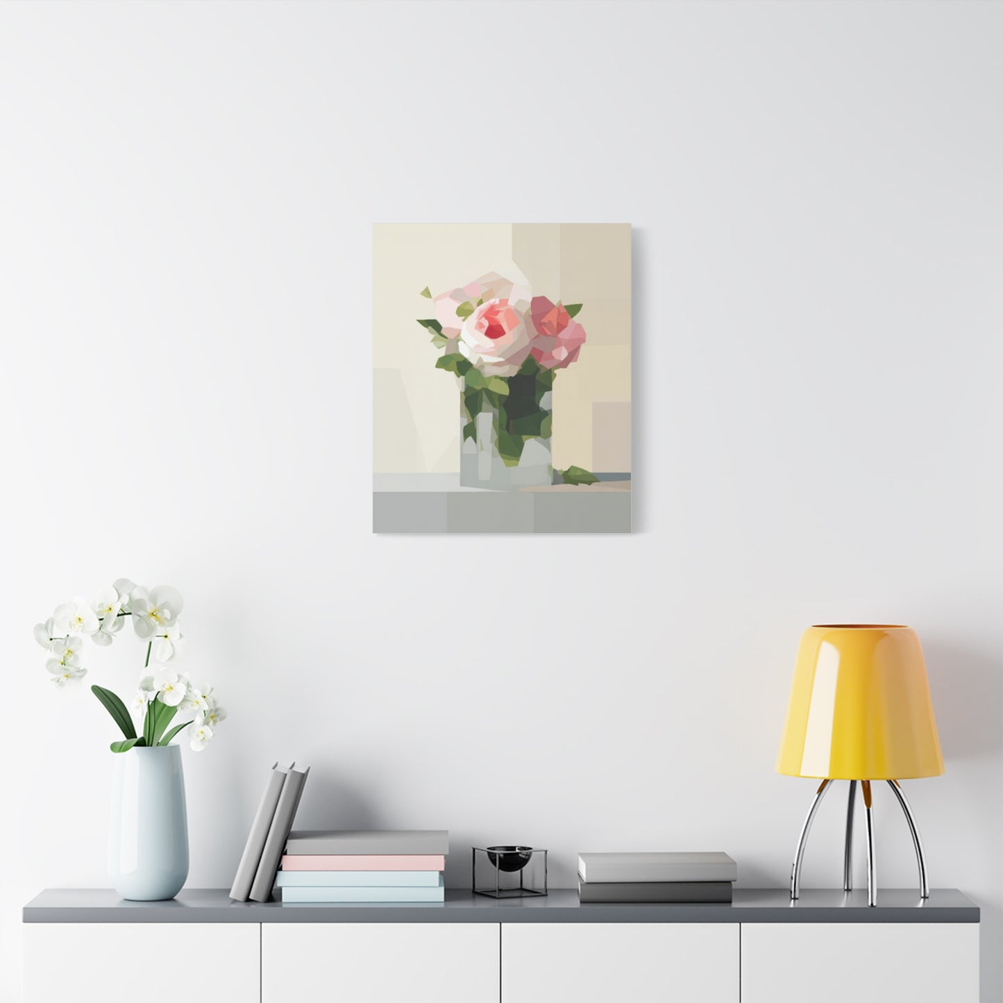 Pink Rose Still Life Canvas — Modern Floral Wall Art, Matte Stretched Canvas