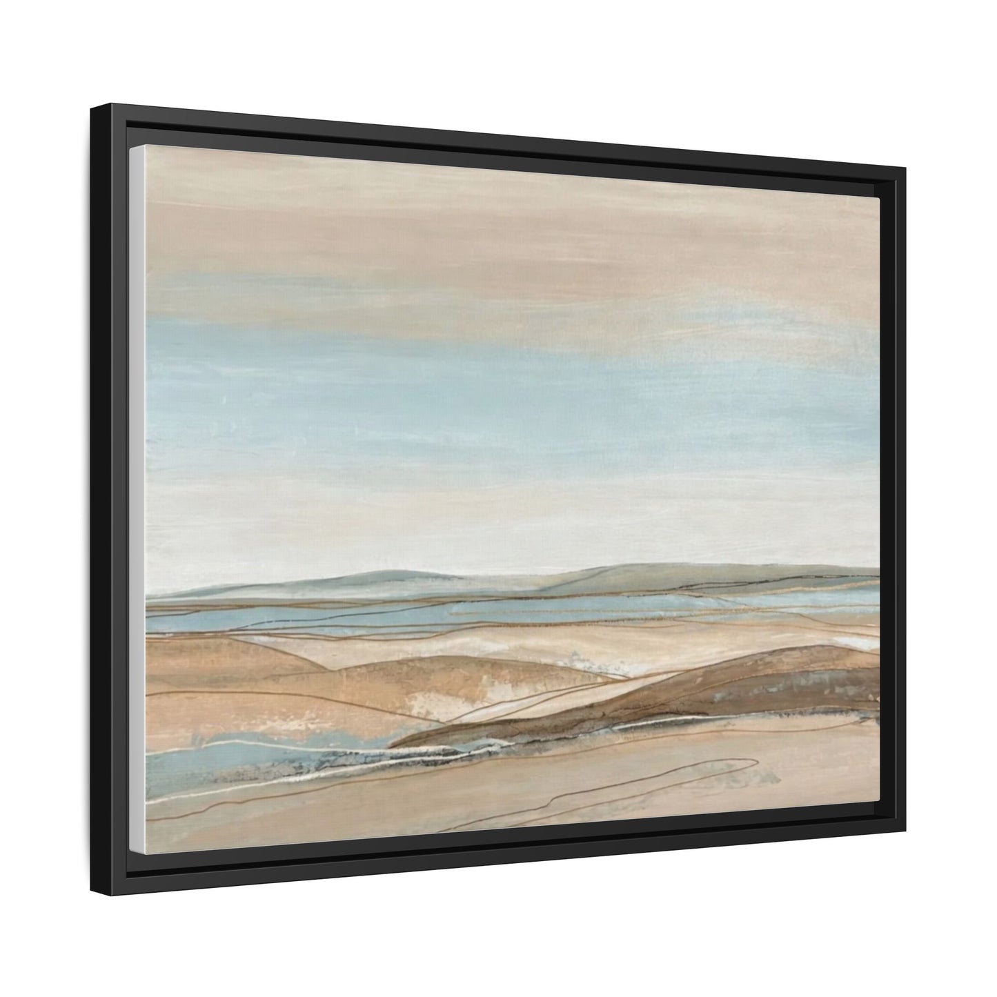 Framed Abstract Landscape Matte Canvas — Serene Coastal Horizon Wall Art