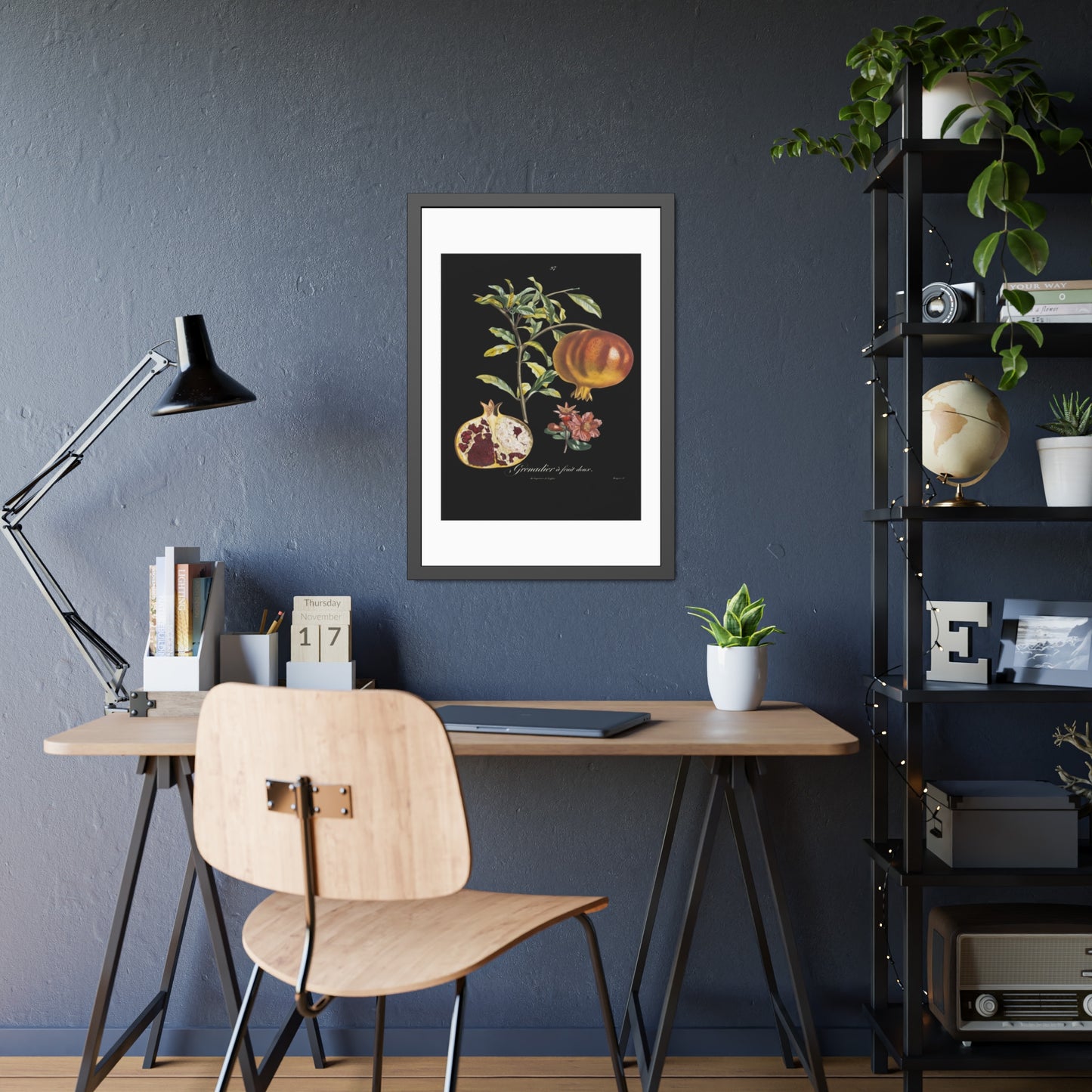 Pomegranate Botanical Framed Poster — Vintage Fruit Art Print