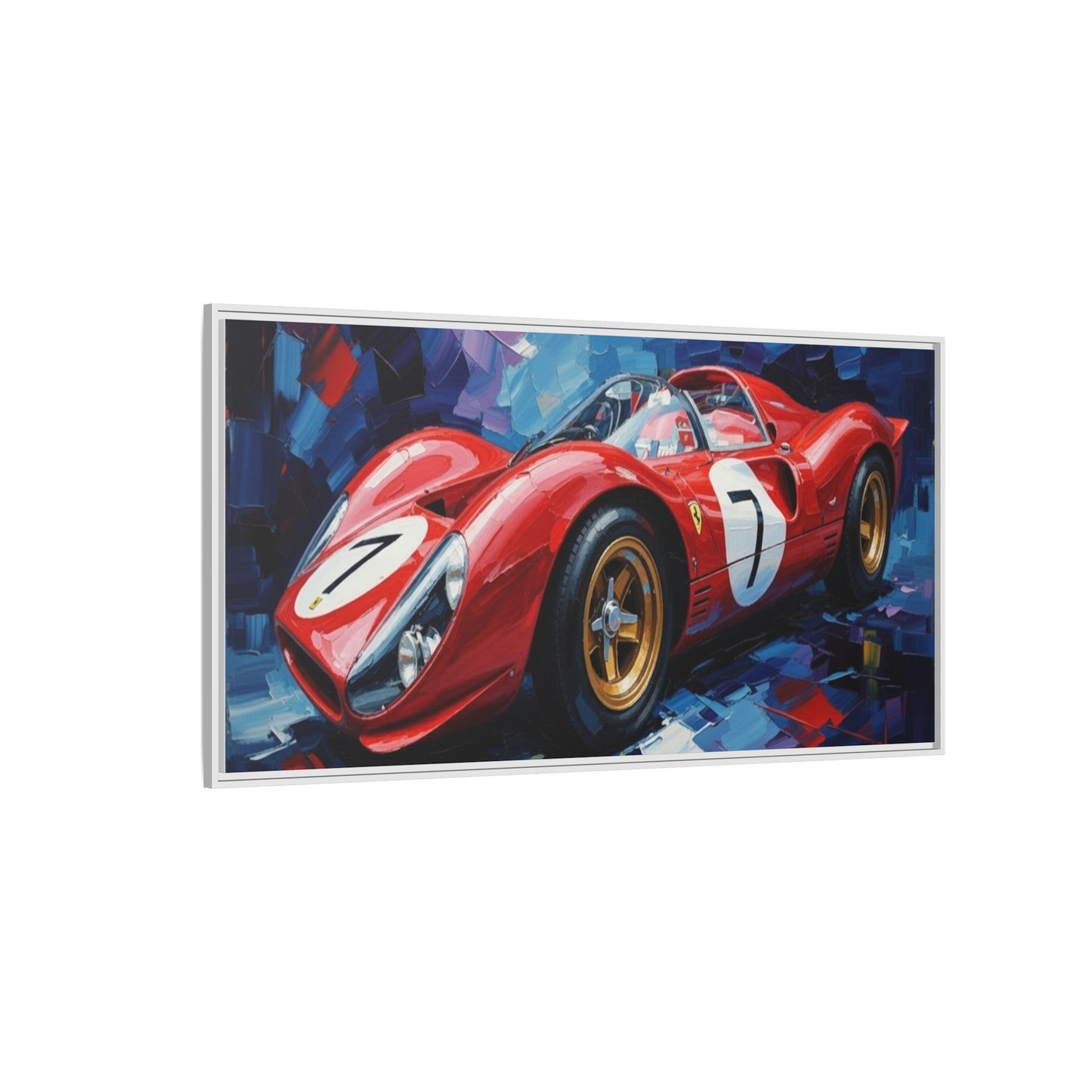 Vintage Ferrari Red Racecar Matte Canvas Framed Wall Art