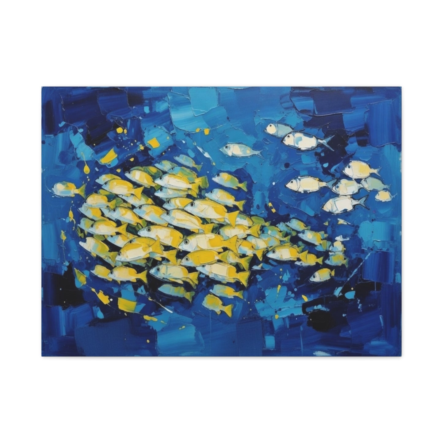 Canvas Wall Art - Blue School of Fish Matte Stretched Canvas