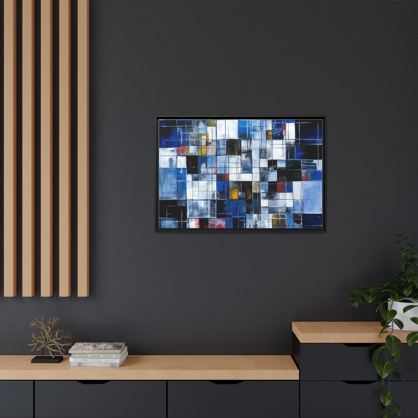 Abstract Blue Grid Matte Canvas Framed Art Print