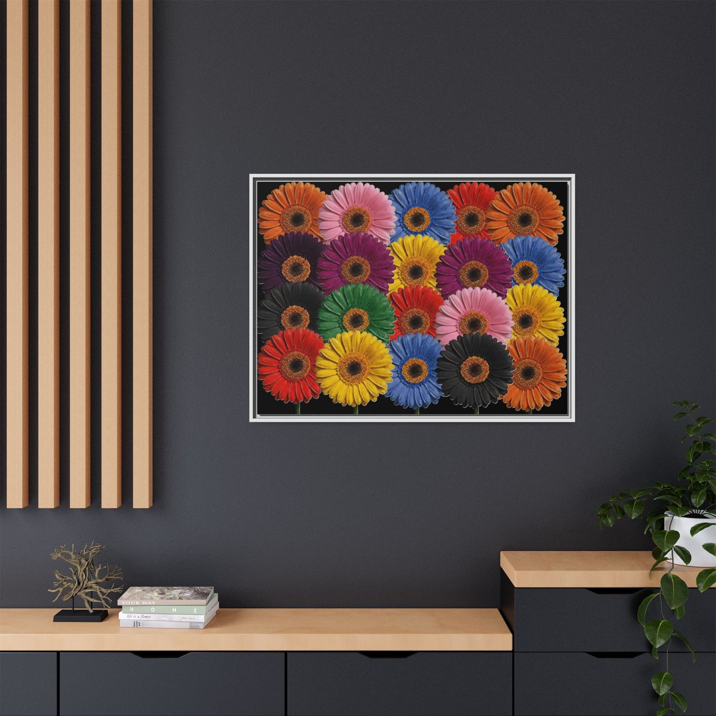 Framed Matte Canvas - Rainbow Gerbera Daisy Wall Art