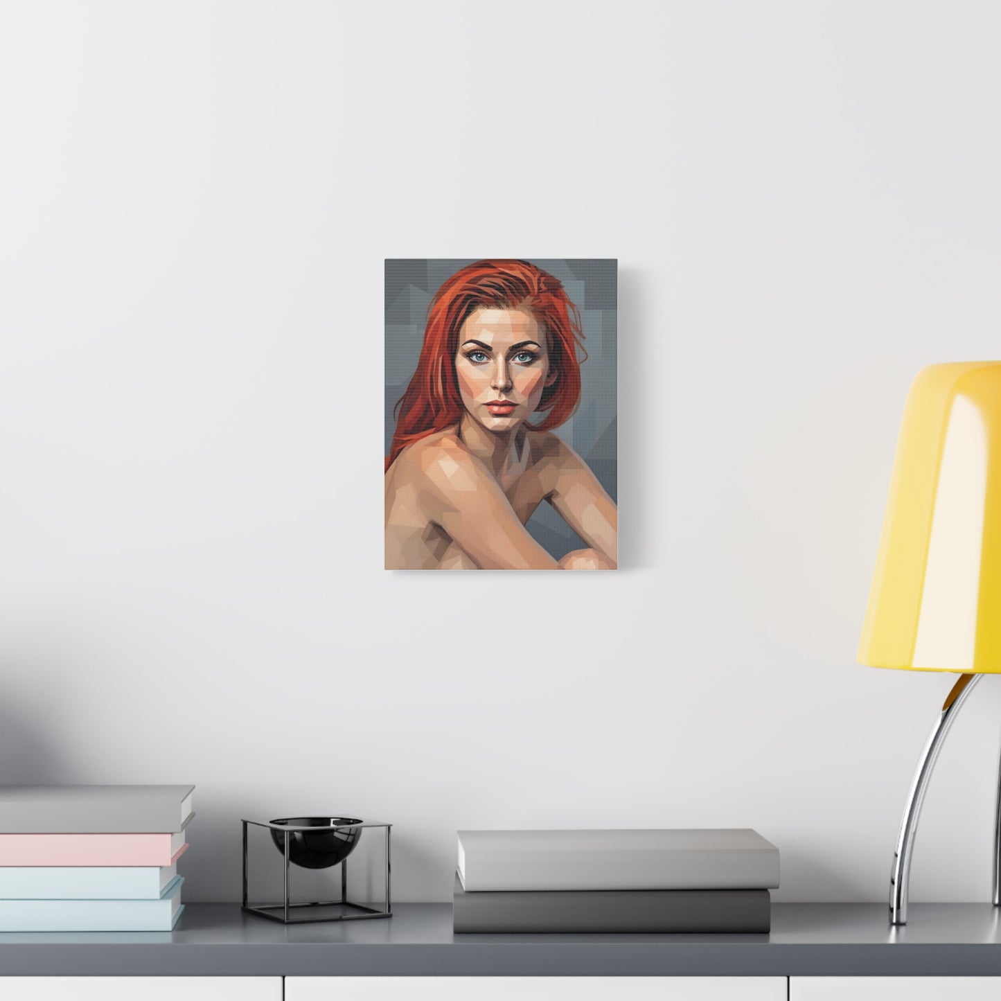 Geometric Redhead Portrait Matte Canvas Print — Modern Pop Art Wall Decor