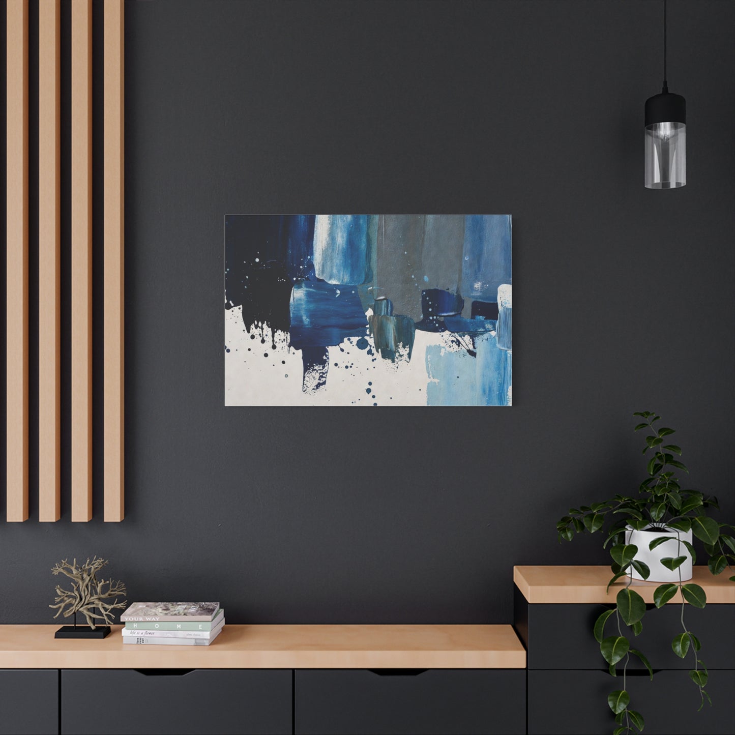 Blue Abstract Canvas Wall Art – Modern Matte Stretched Canvas