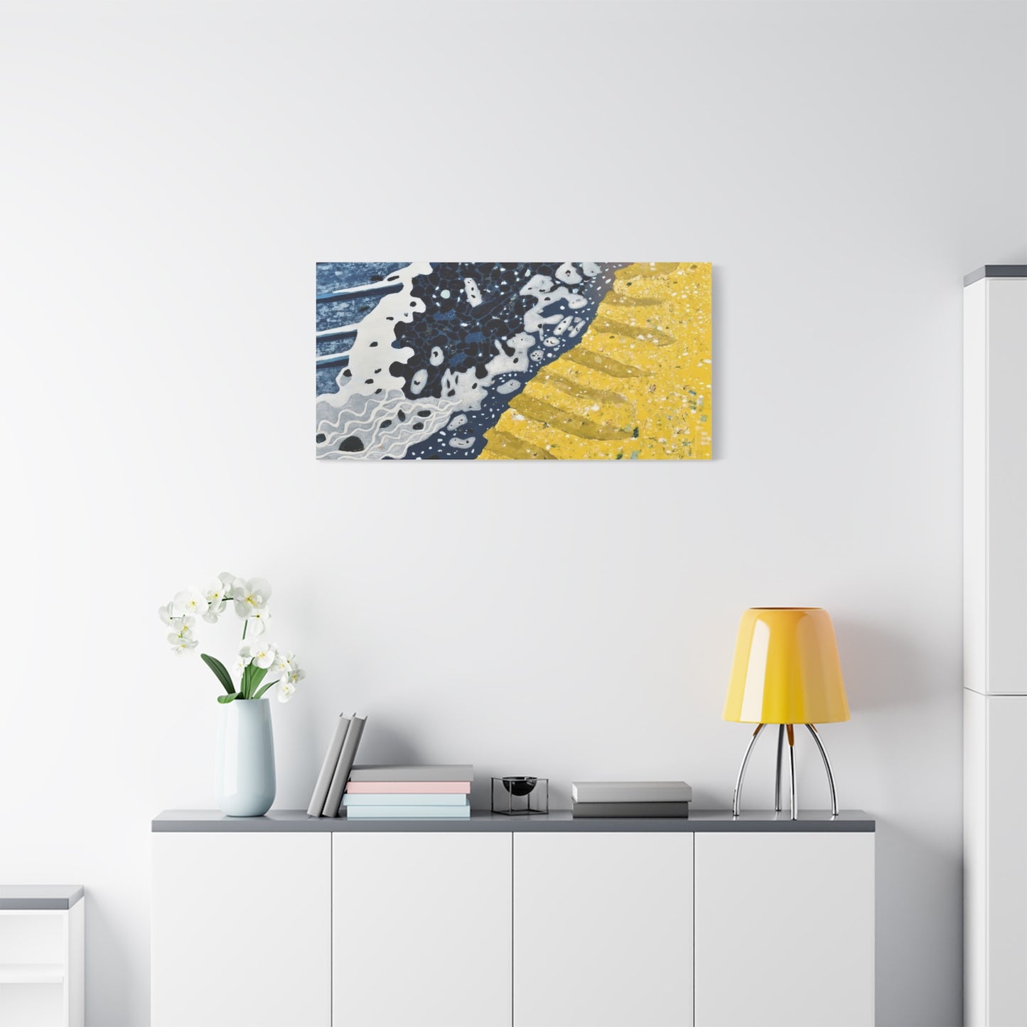 Abstract Blue & Yellow Fluid Art Canvas Print — Matte Stretched Wall Art