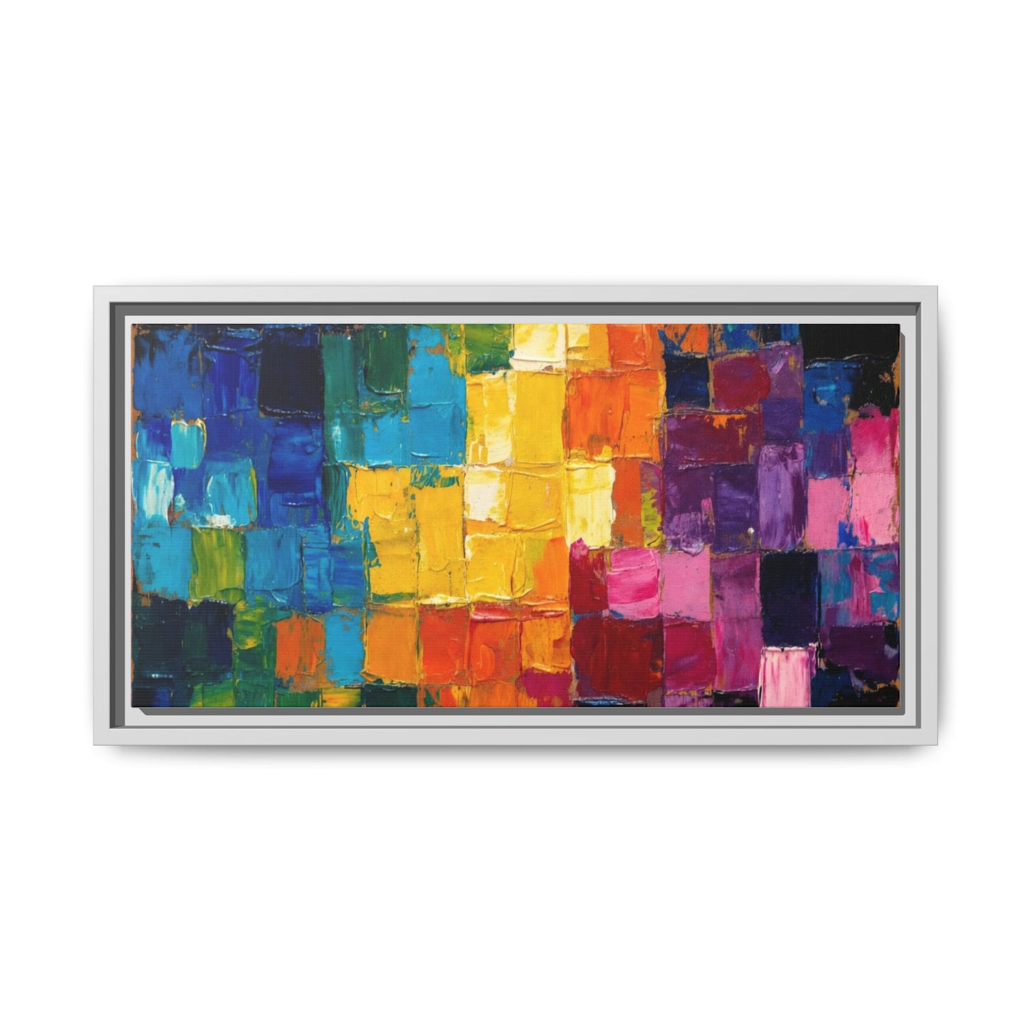 Abstract Rainbow Mosaic Framed Canvas Print — Colorful Modern Wall Art