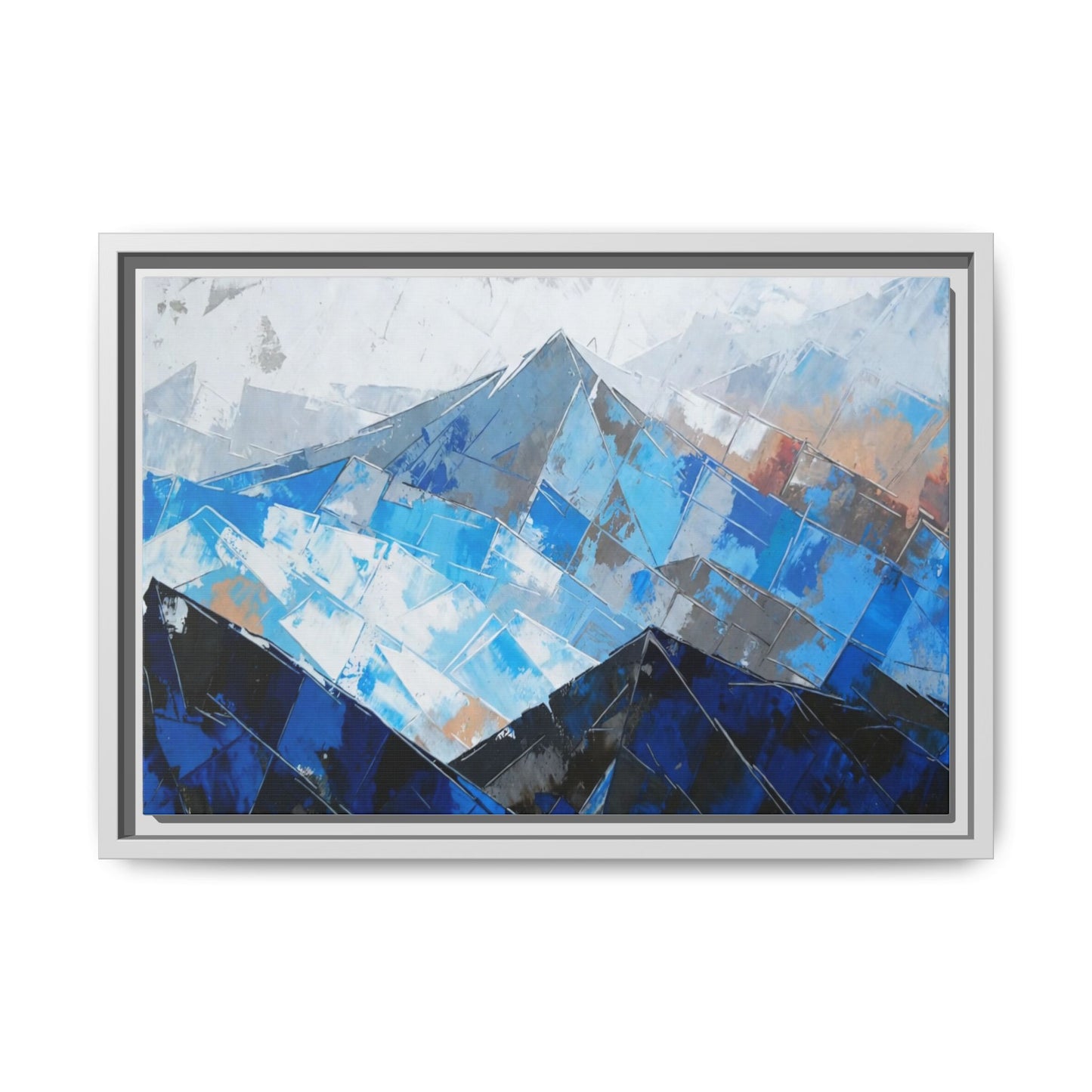Framed Matte Canvas Blue Mountain Abstract Wall Art