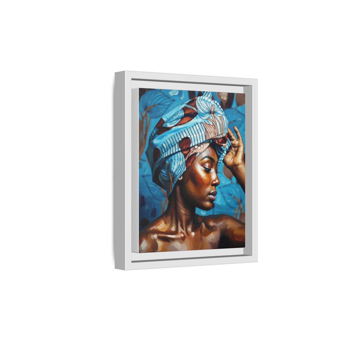 Framed Canvas Art — Portrait of Woman in Blue Headwrap