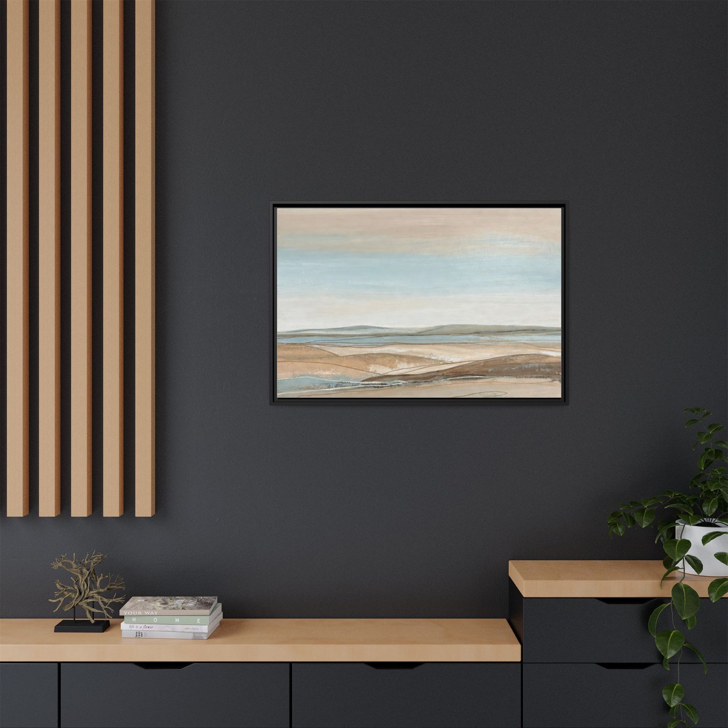Framed Abstract Landscape Matte Canvas — Serene Coastal Horizon Wall Art