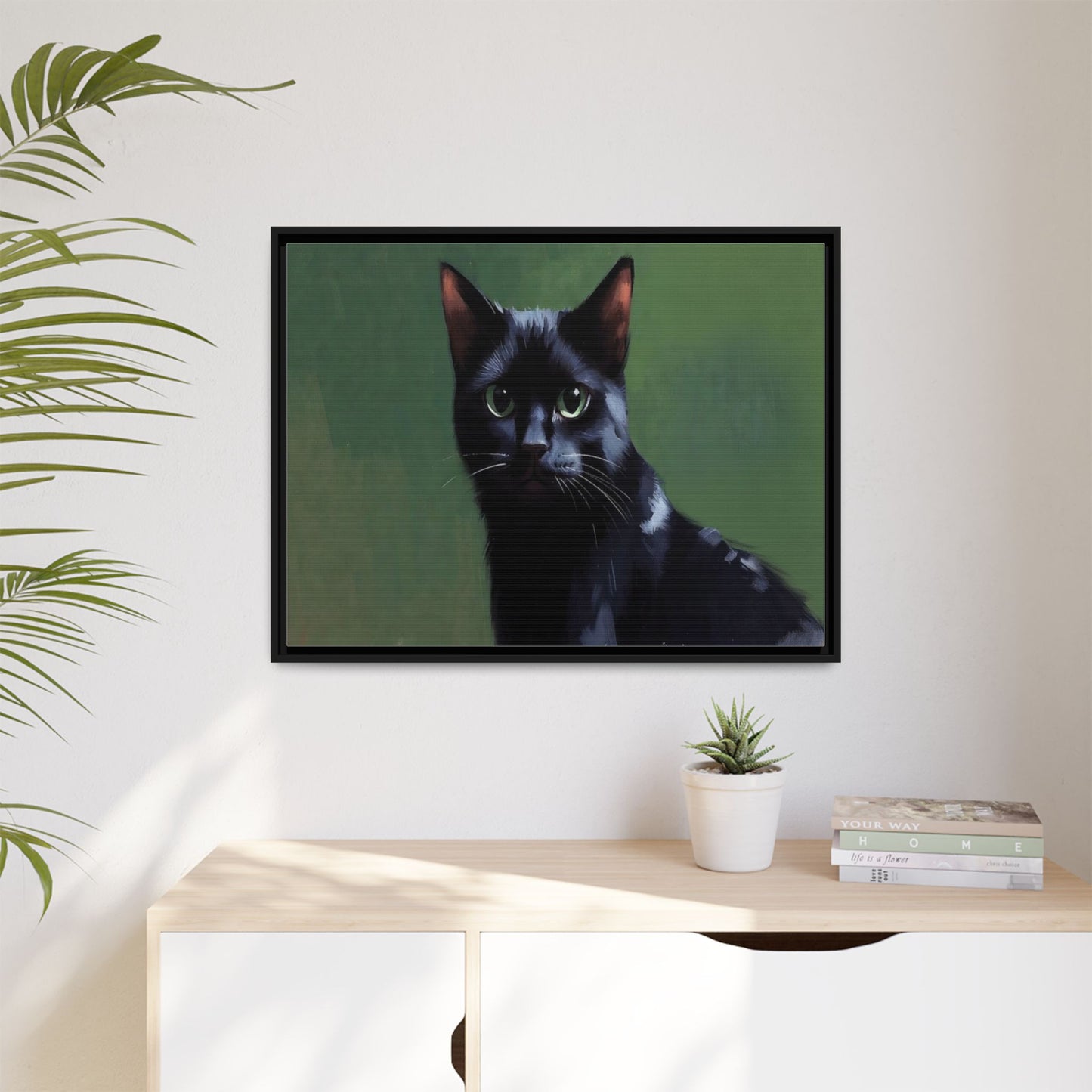 Framed Black Cat Portrait Canvas — Matte Multi-Color Wall Art
