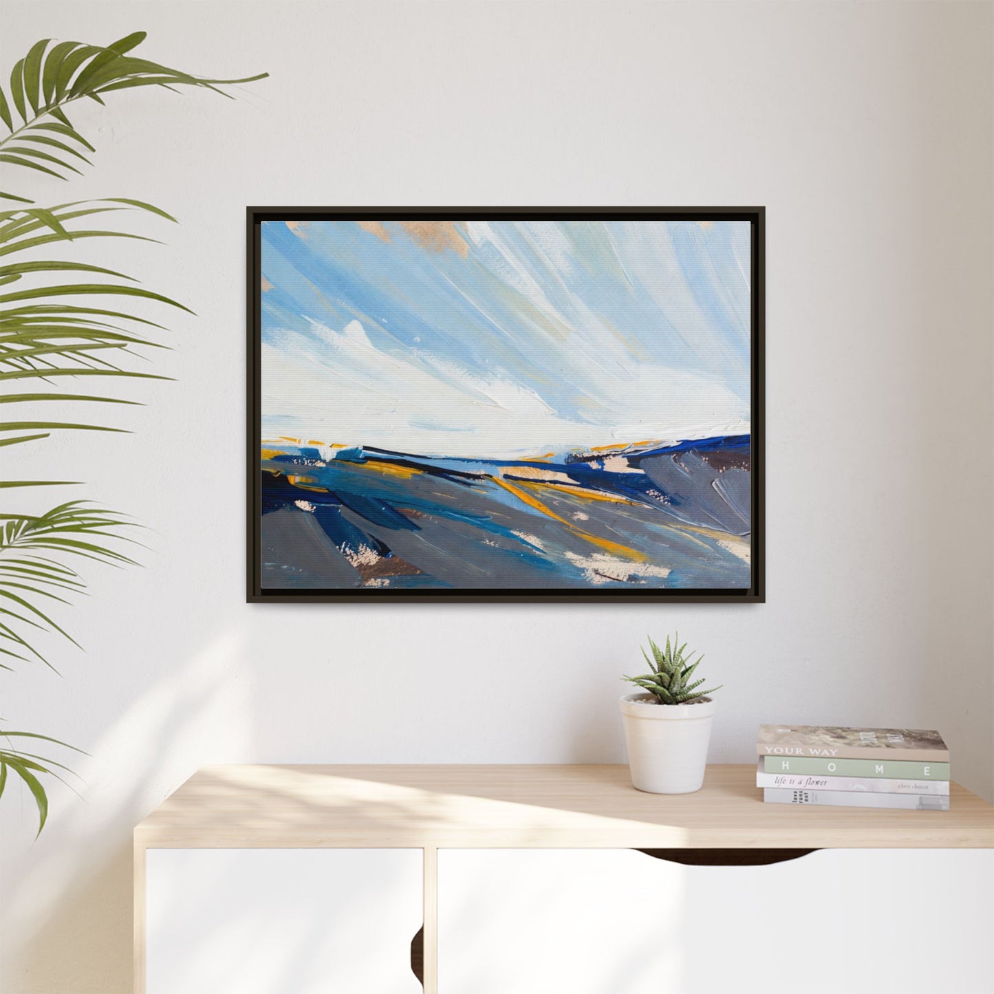 Framed Abstract Seascape Canvas Print — Matte Multi‑Color Wall Art