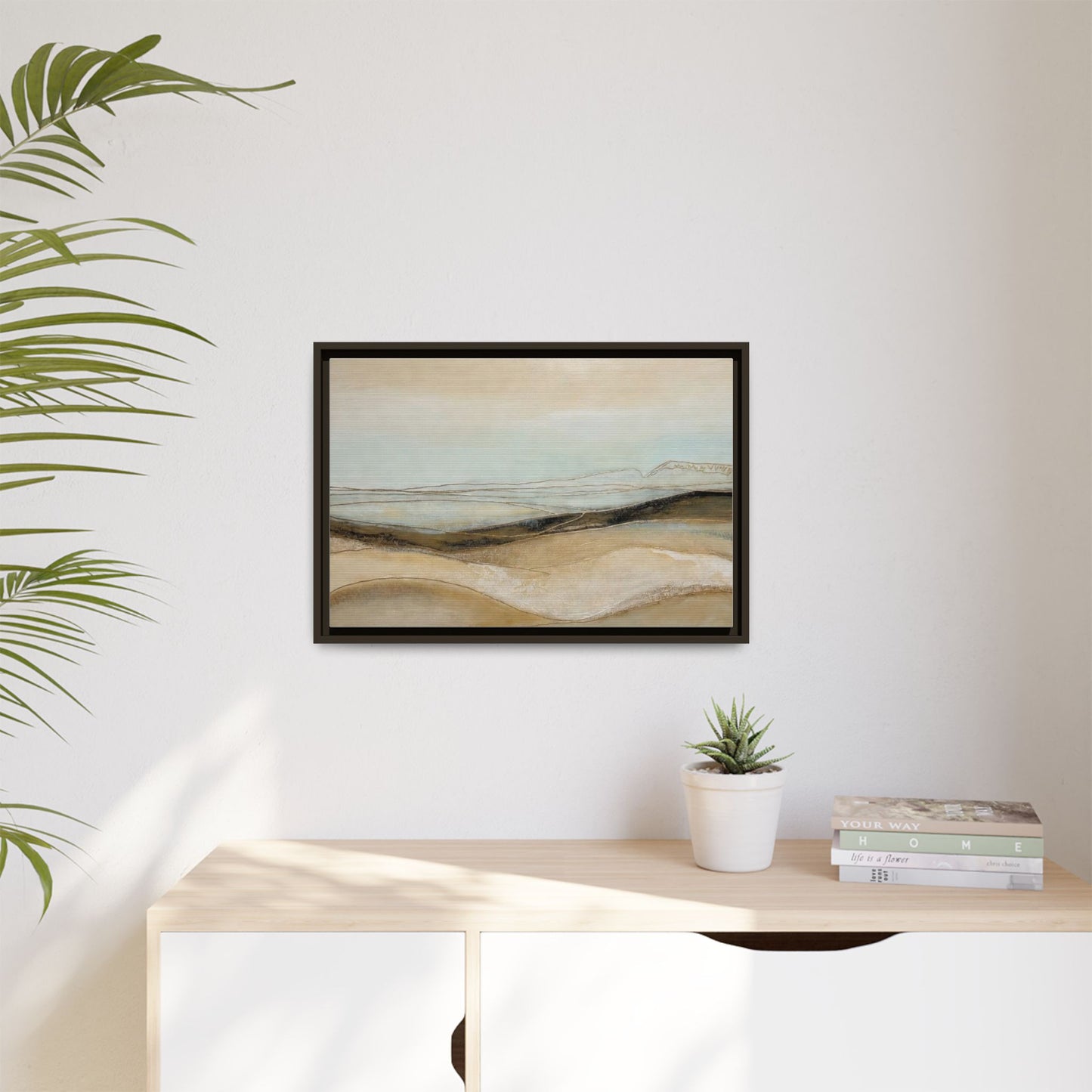 Framed Matte Canvas Wall Art — Neutral Abstract Landscape in Soft Blues & Earth Tones