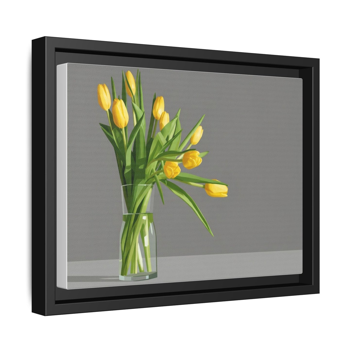 Framed Matte Canvas Art — Yellow Tulip Vase Wall Print