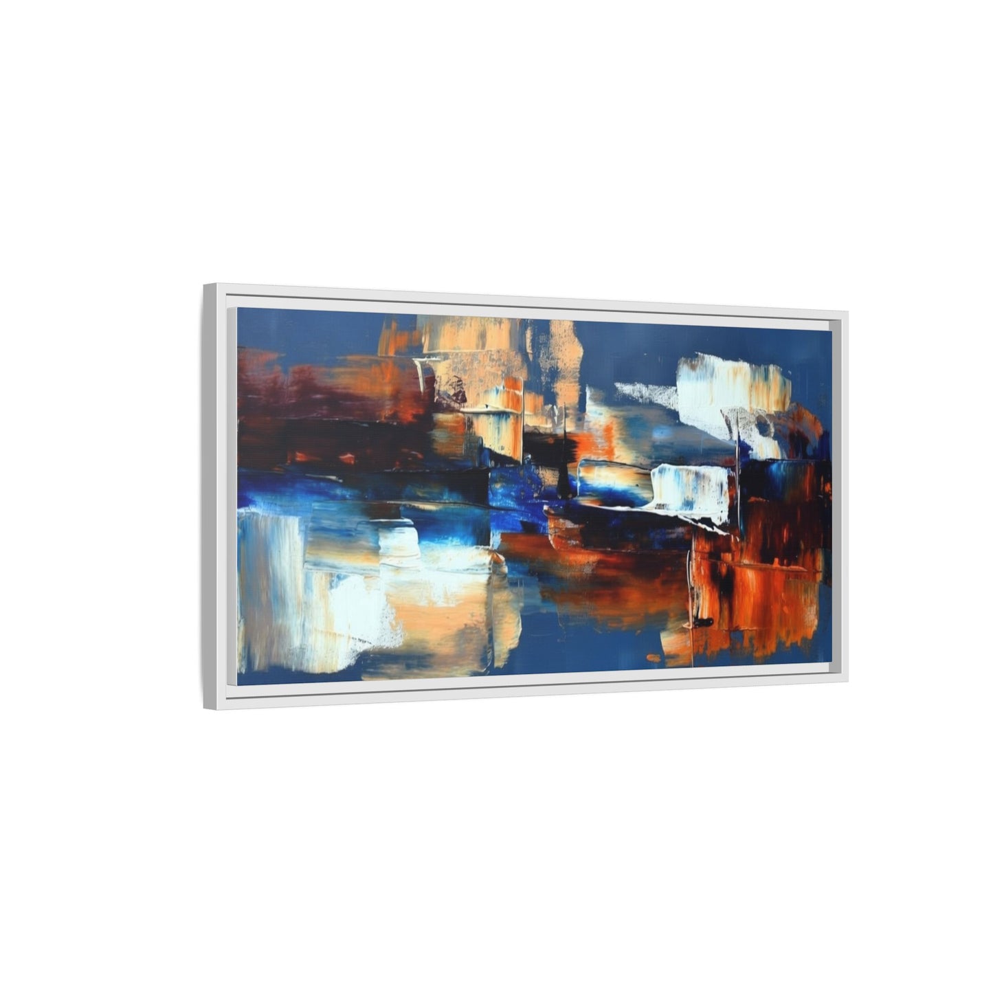 Abstract Blue & Rust Framed Canvas Art — Modern Matte Wall Painting