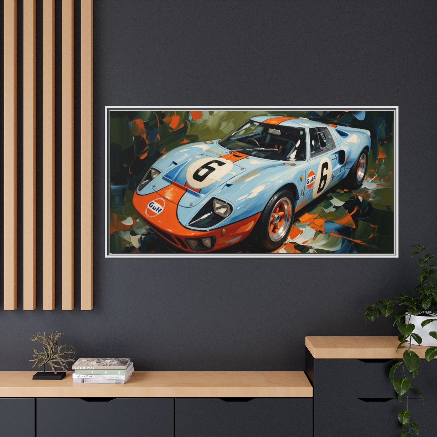 Gulf Racing GT40 Matte Framed Canvas — Vintage Sports Car Wall Art