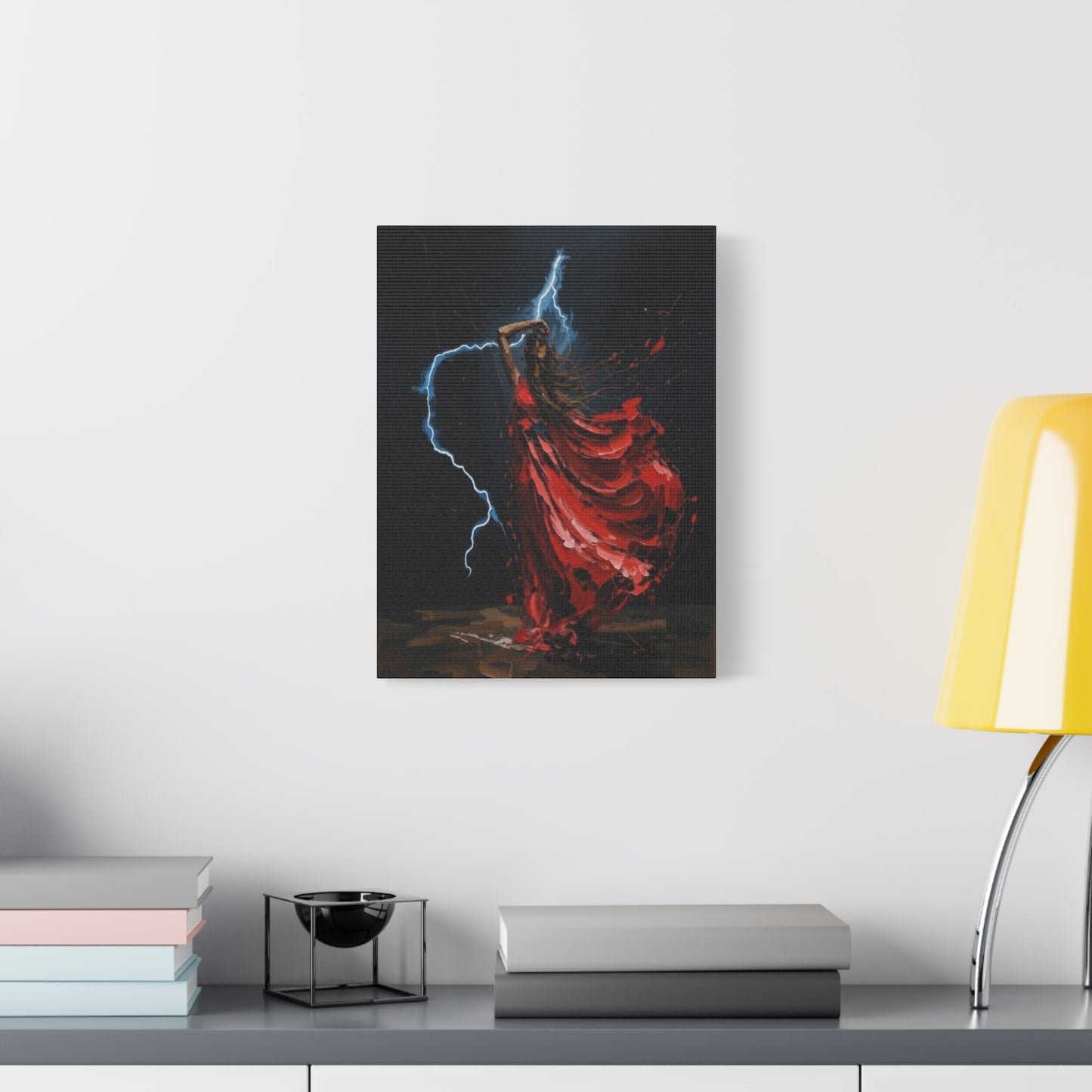 Red Dance Lightning - Matte Stretched Canvas Art