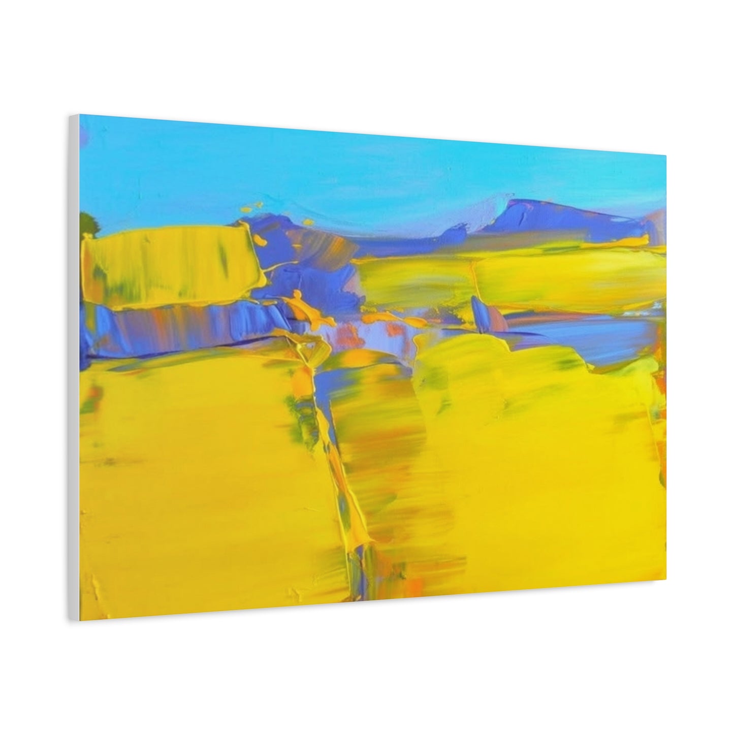 Abstract Yellow Field Canvas Wall Art  Vibrant Landscape Matte Stretched Canvas 1.25"