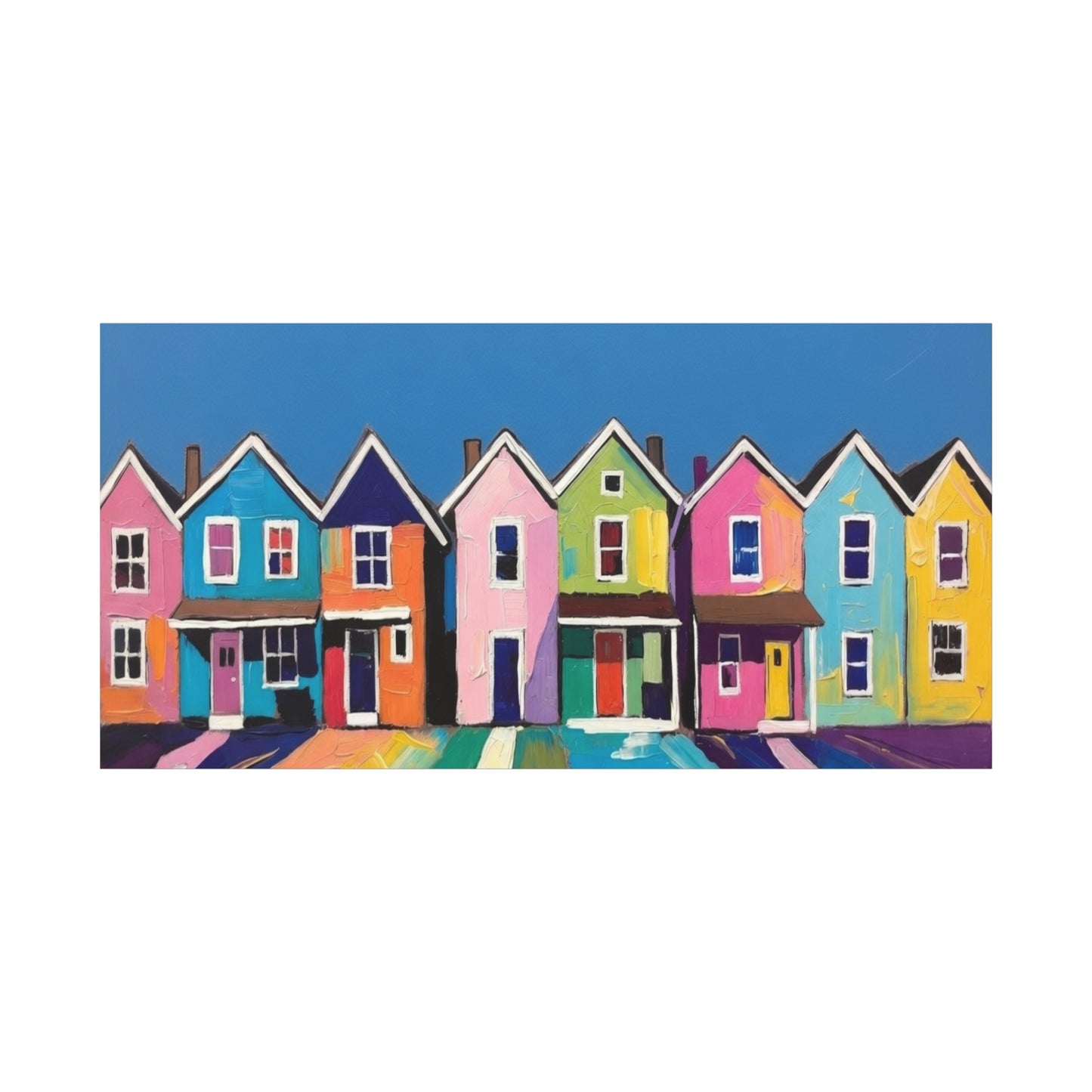 Colorful Row Houses Matte Canvas Print Vibrant Coastal Neighborhood Wall Art